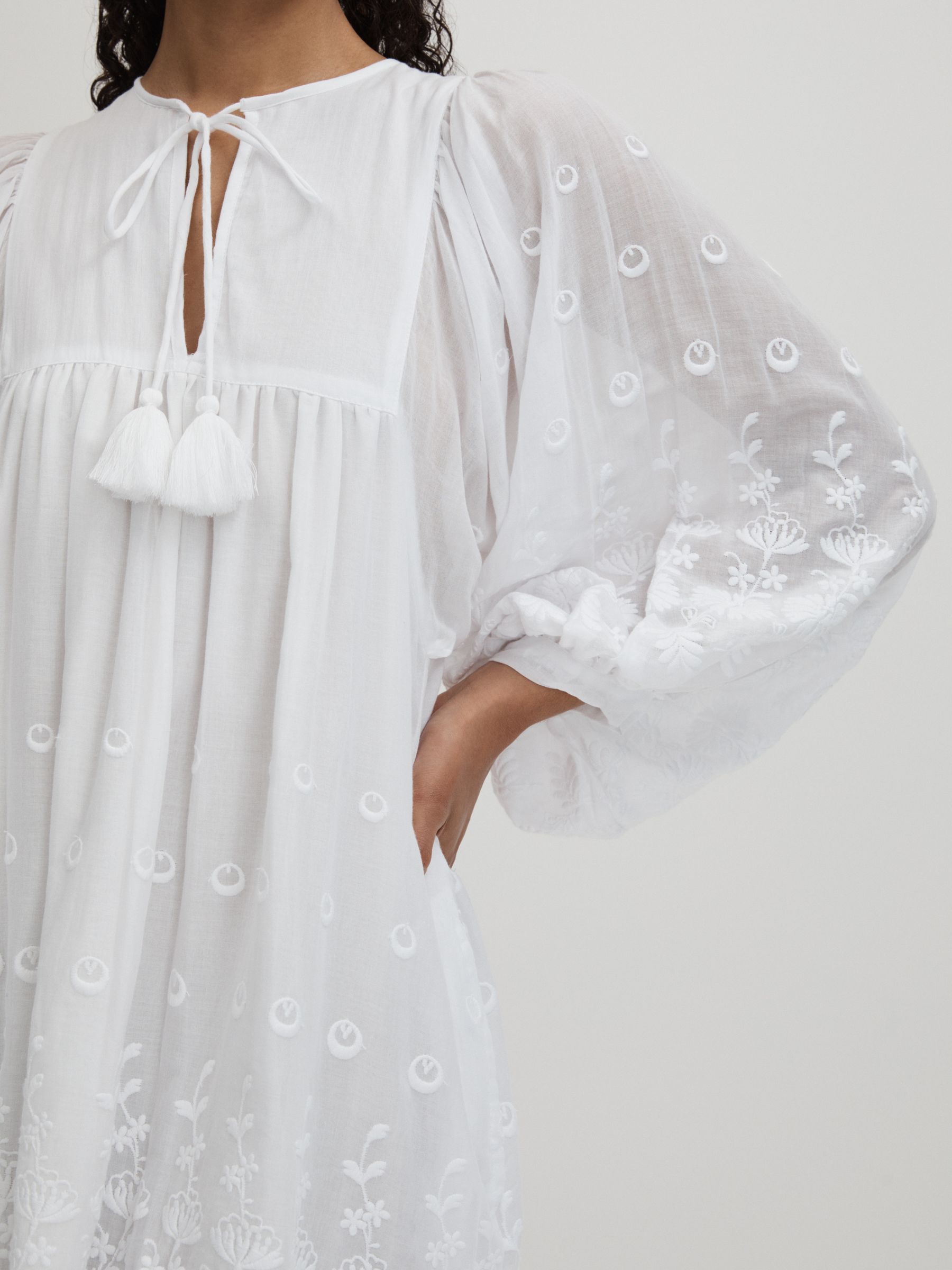 reiss white mini dress Reiss Broderie Halter Neck Mini Dress With Linen in White