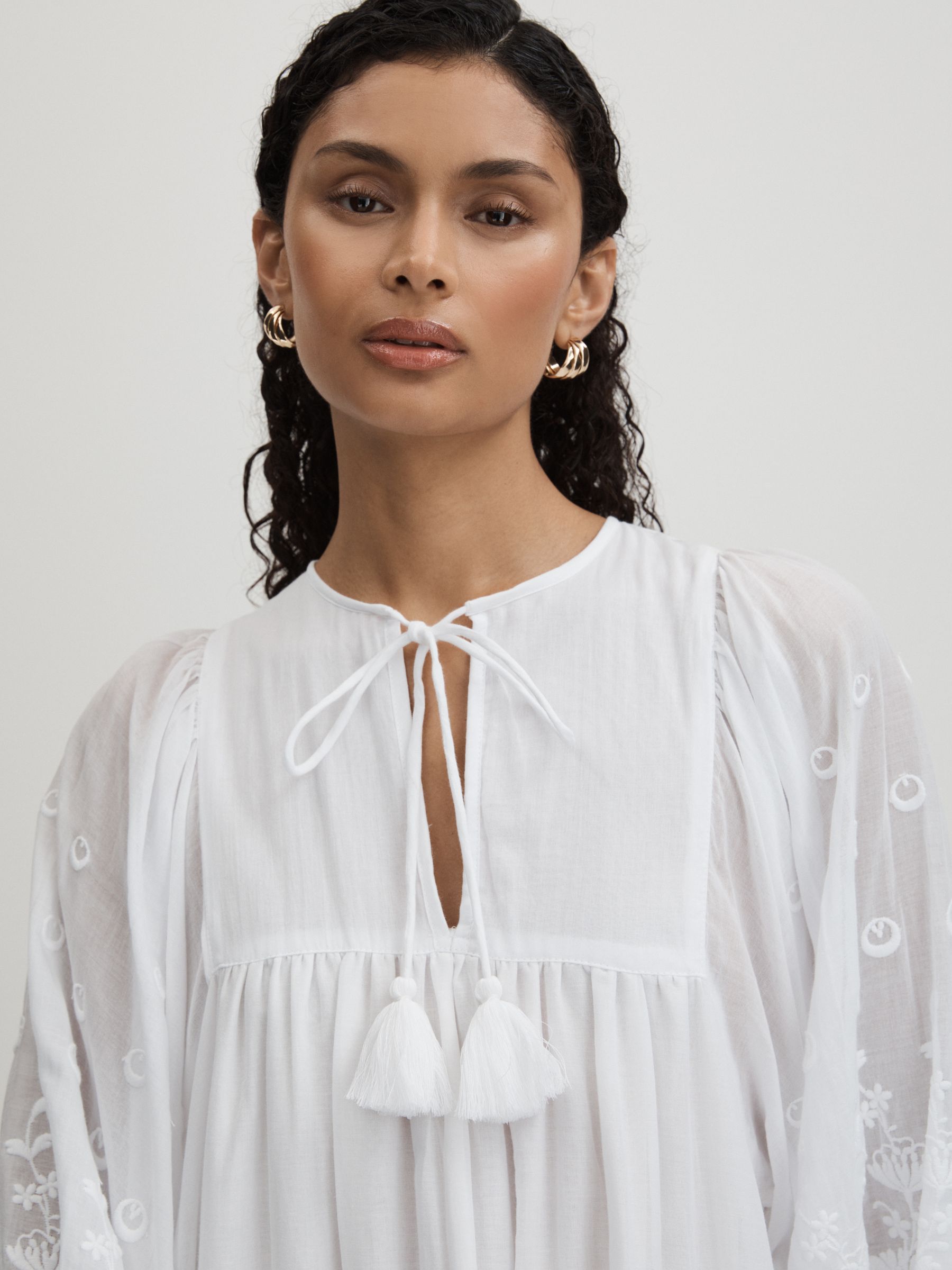 Mille Cotton Puff Sleeve Mini Dress in White - Image 4 of 6