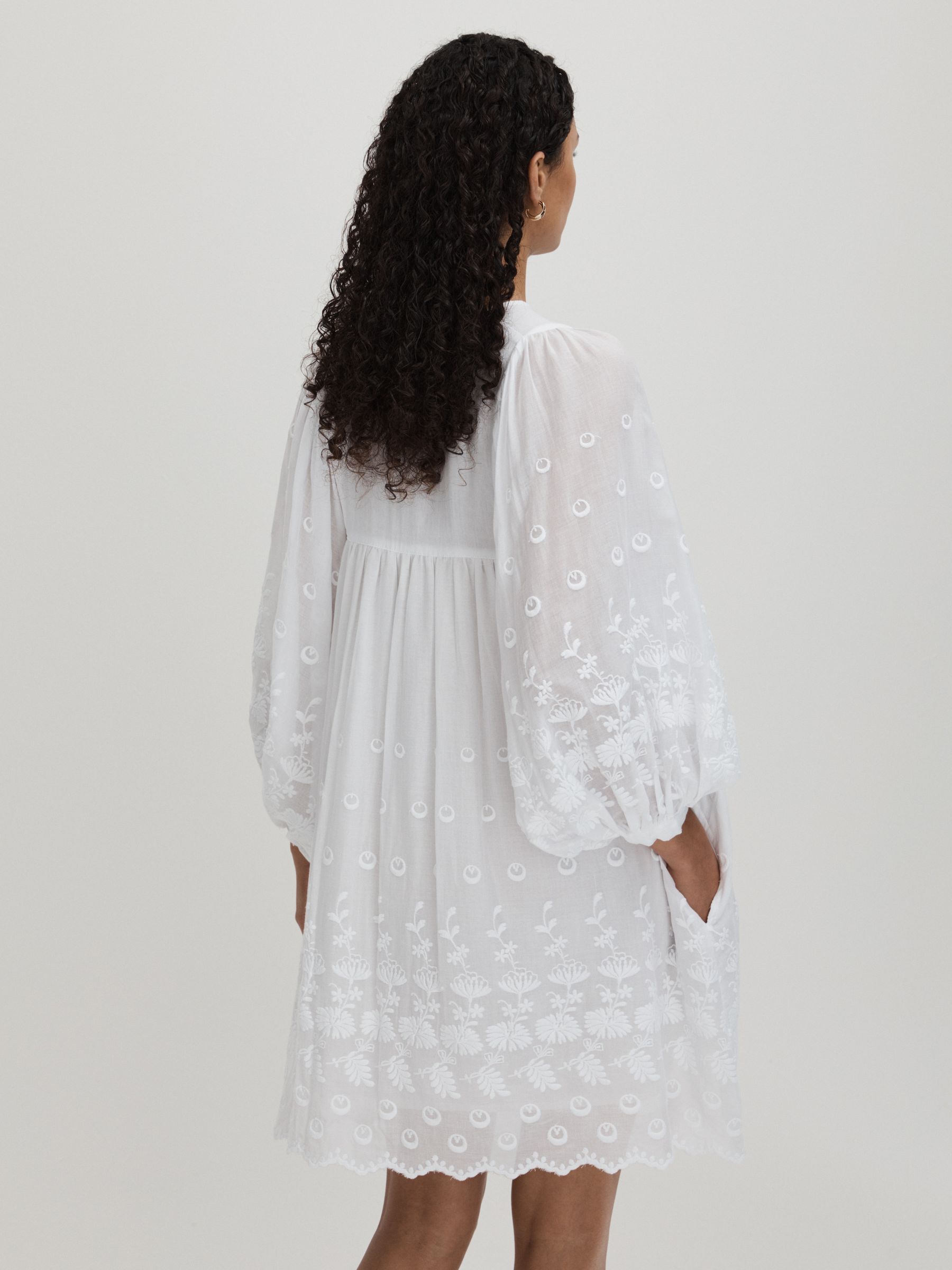 Mille Cotton Puff Sleeve Mini Dress in White - Image 5 of 6