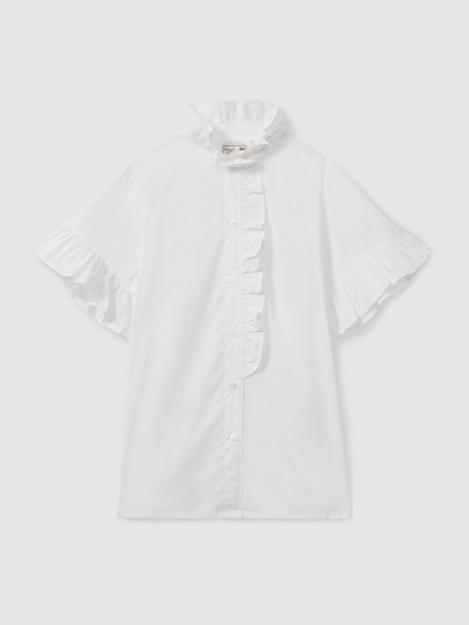 Mille Cotton Bell Sleeve Ruffle Top in White - Image 2 of 5
