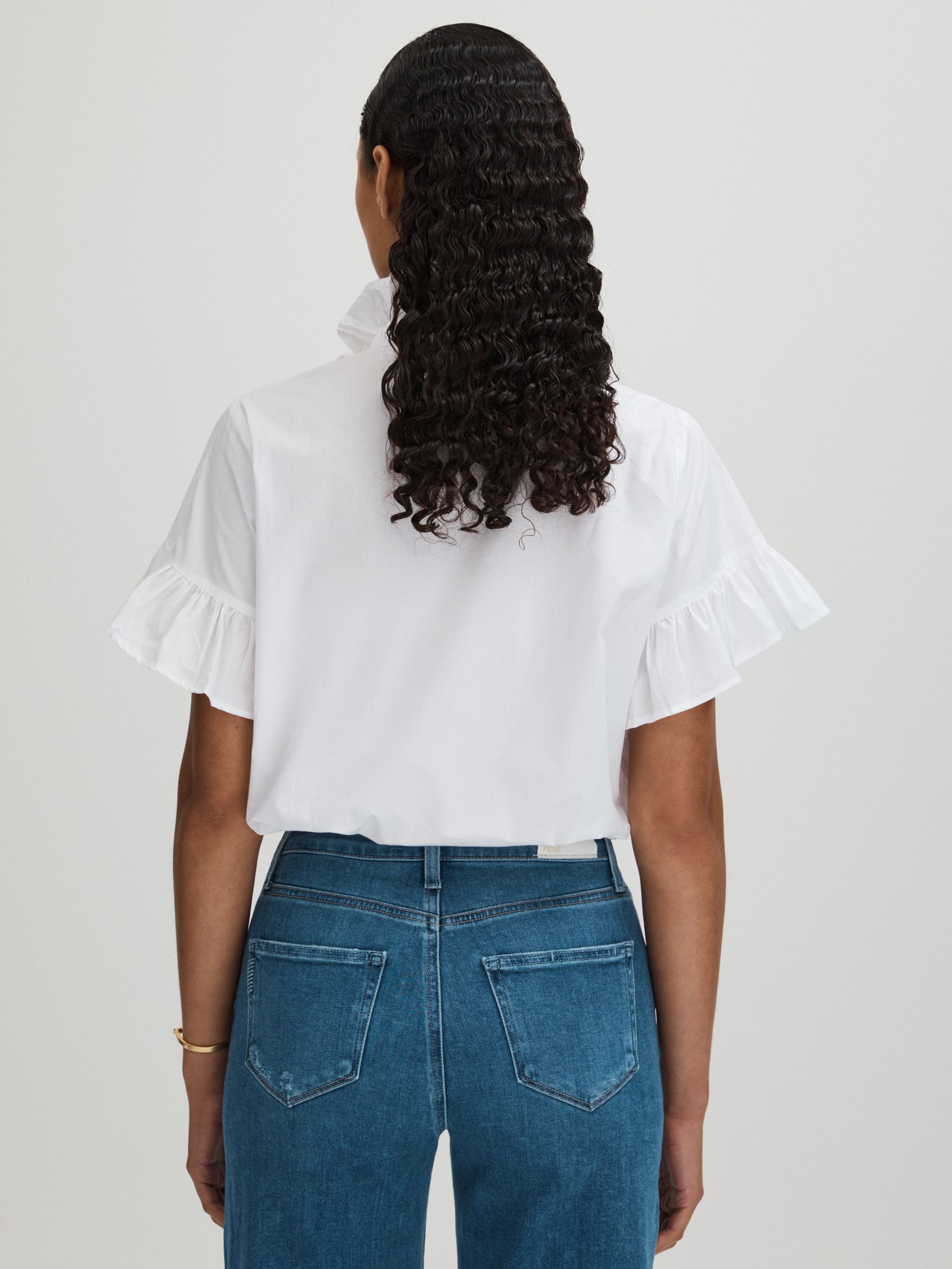 Mille Cotton Bell Sleeve Ruffle Top in White - Image 4 of 5