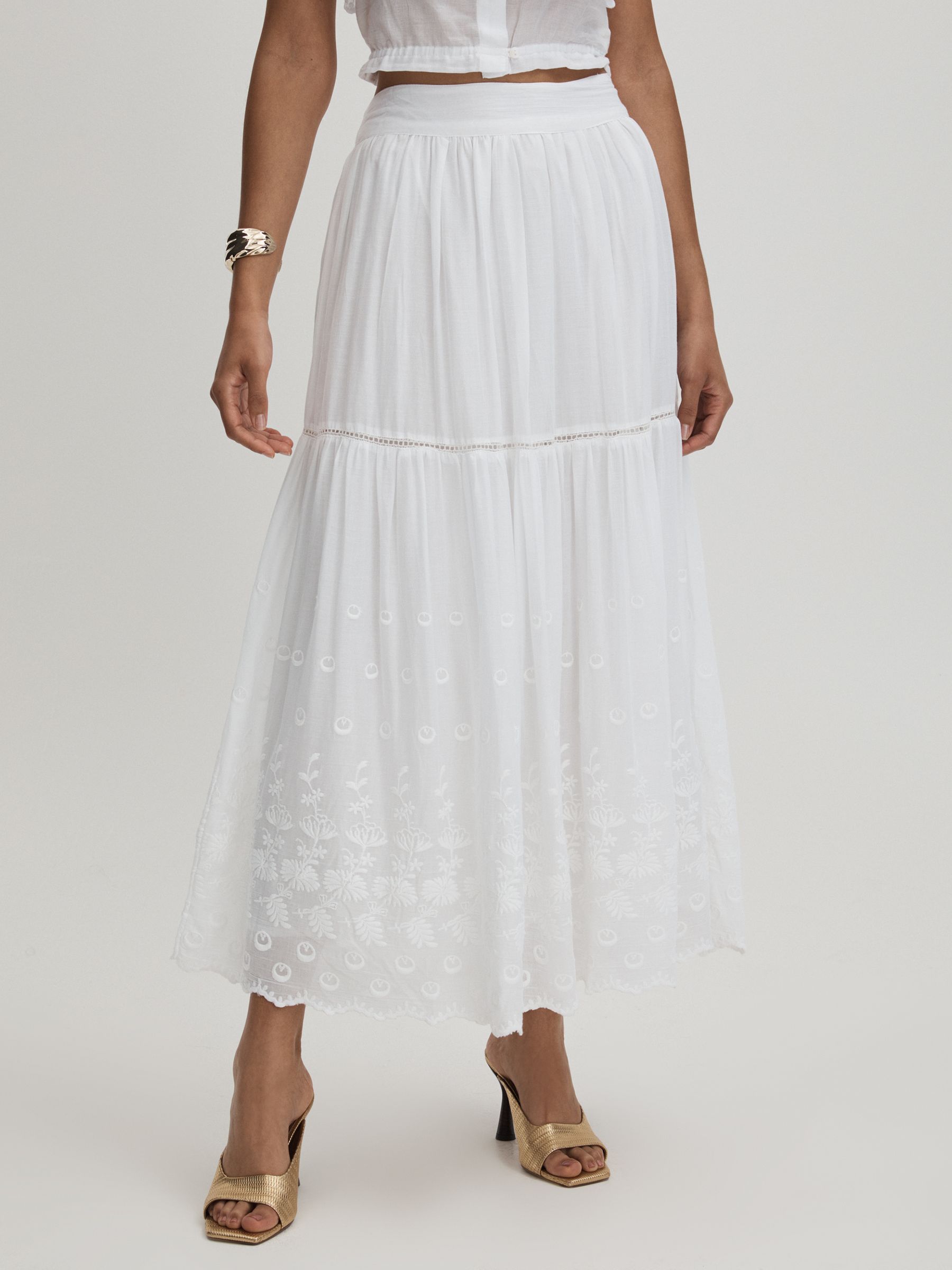 Betty White Mille 100% Cotton Smocked Midi Skirt - Image 1 of 5