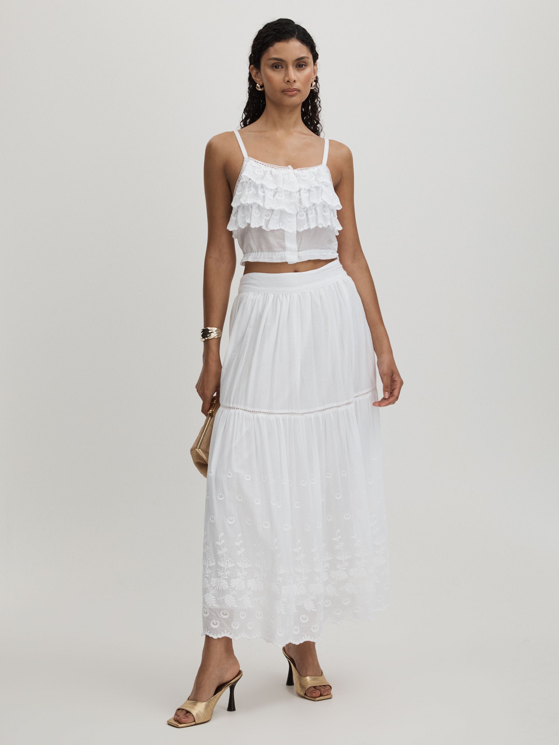 Betty White Mille 100% Cotton Smocked Midi Skirt - Image 3 of 5