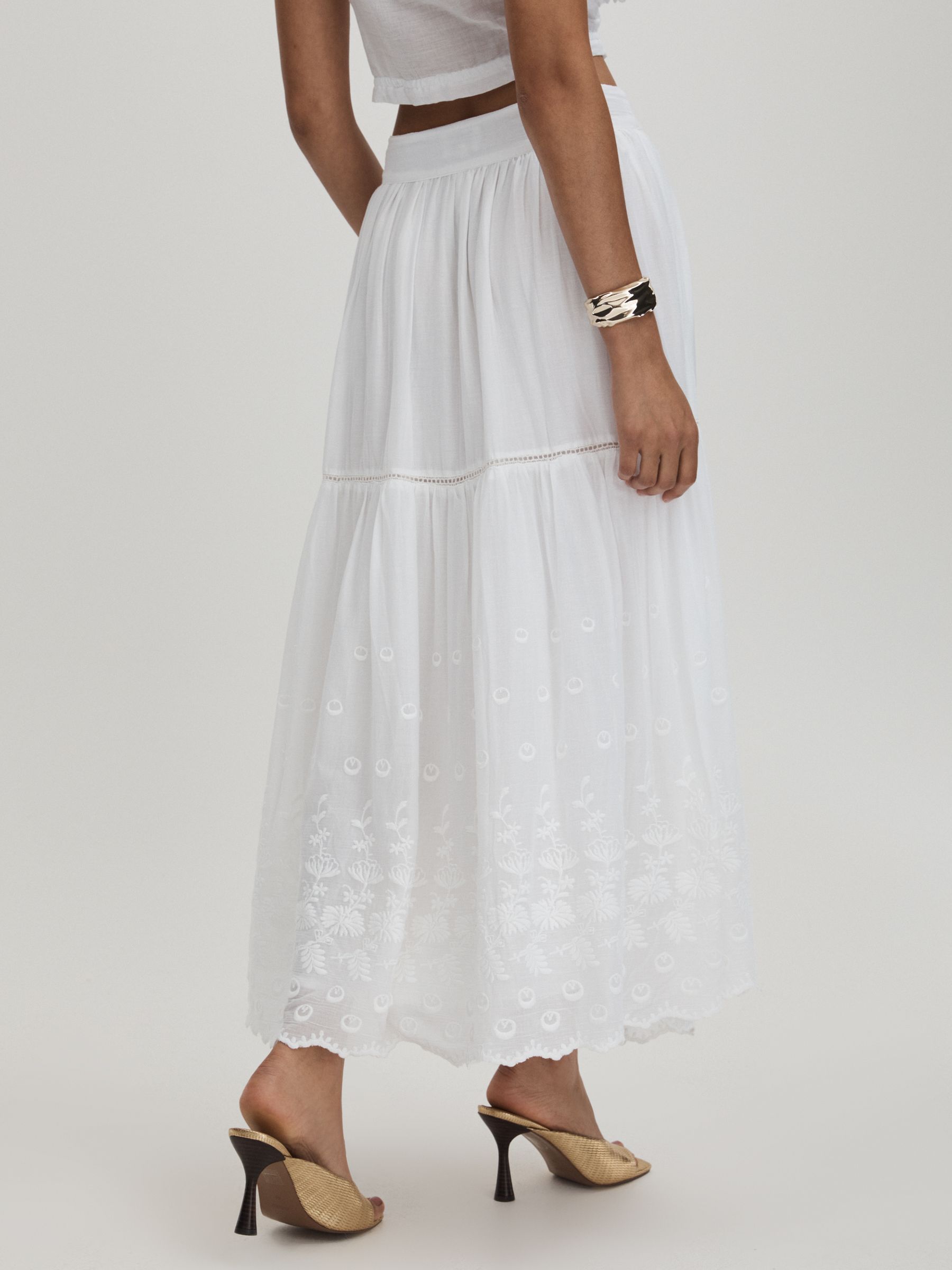 Betty White Mille 100% Cotton Smocked Midi Skirt - Image 4 of 5