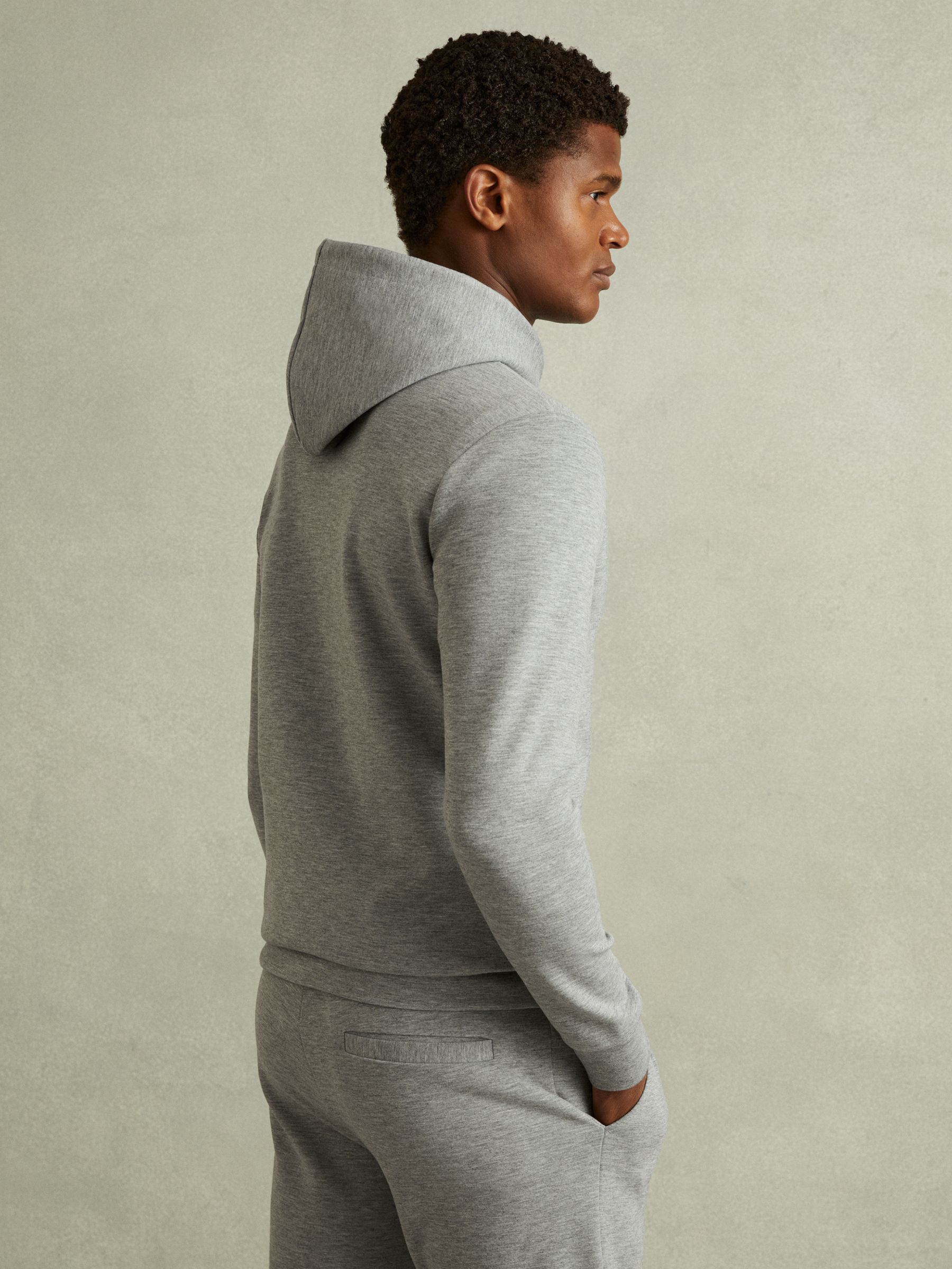 Interlock Jersey Drawstring Hoodie in Grey Melange - Image 3 of 5
