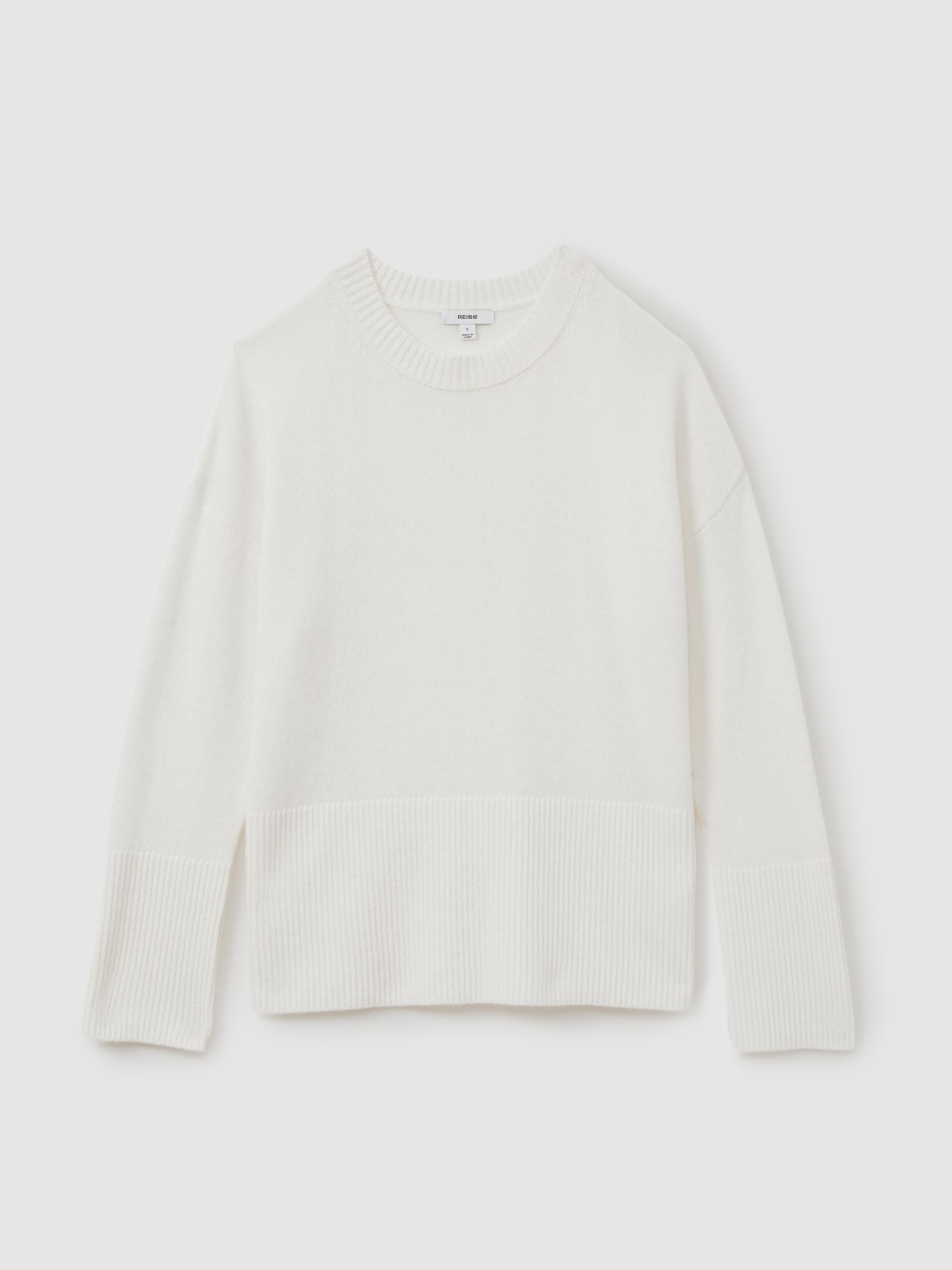 Wool-Cashmere Crew Neck Jumper in Cream - Image 2 of 5