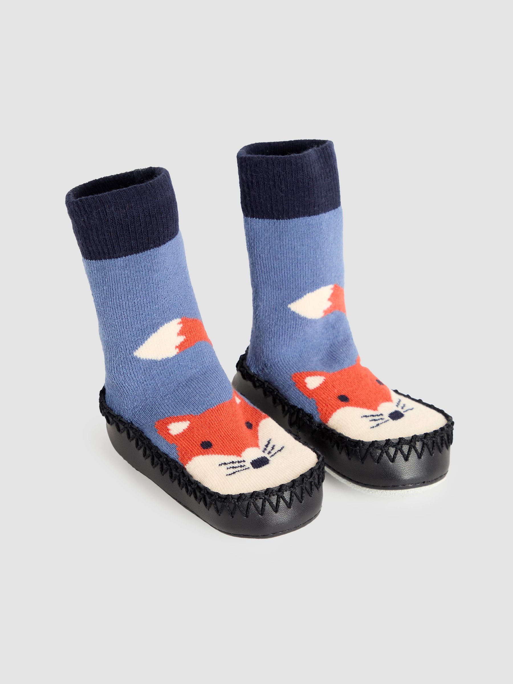 Navy Blue Fox Moccasin Slipper Socks - Image 1 of 4