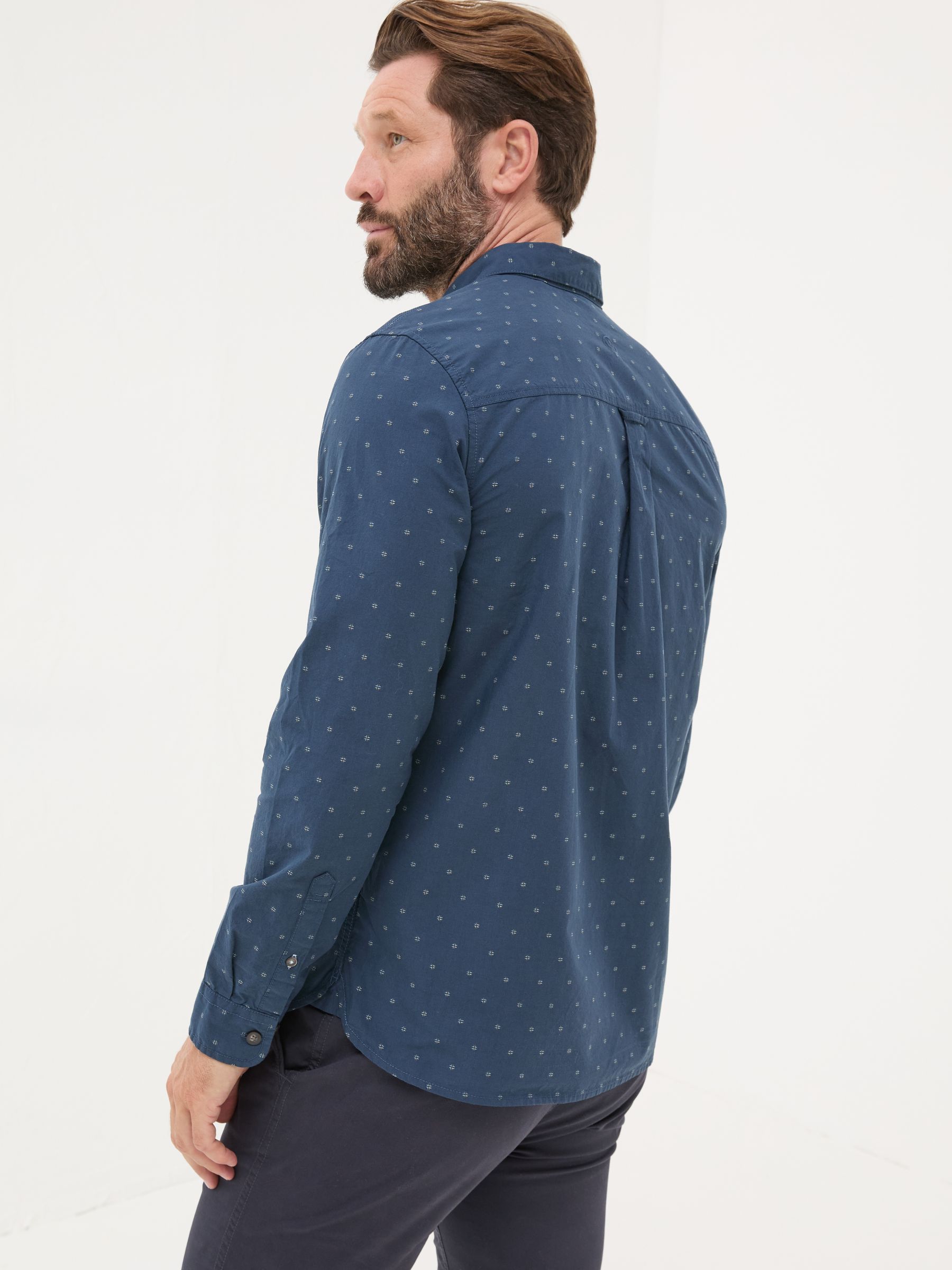 Navy Long Sleeve Dobby 100% Cotton Shirt - Image 2 of 6