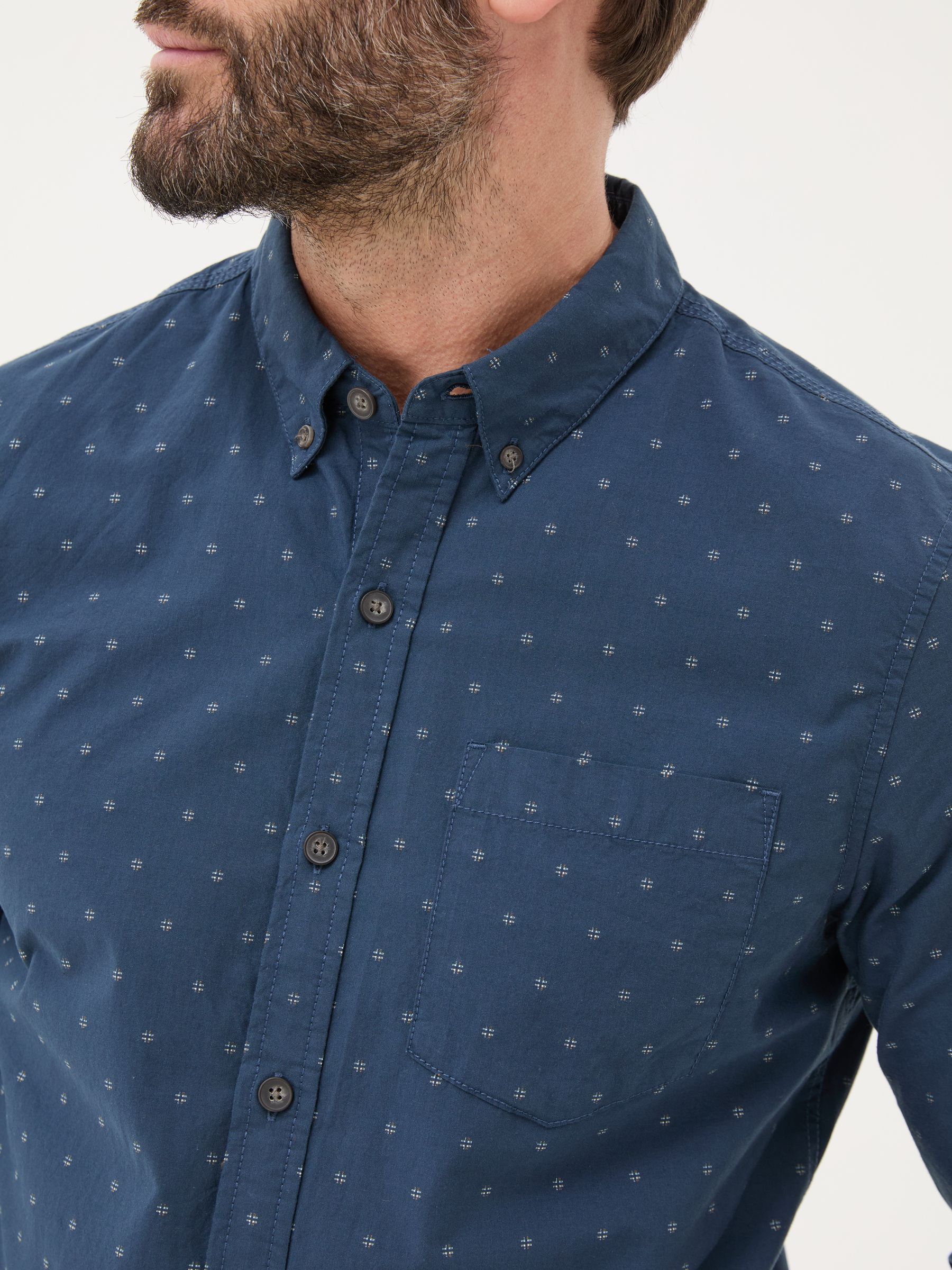 Navy Long Sleeve Dobby 100% Cotton Shirt - Image 4 of 6