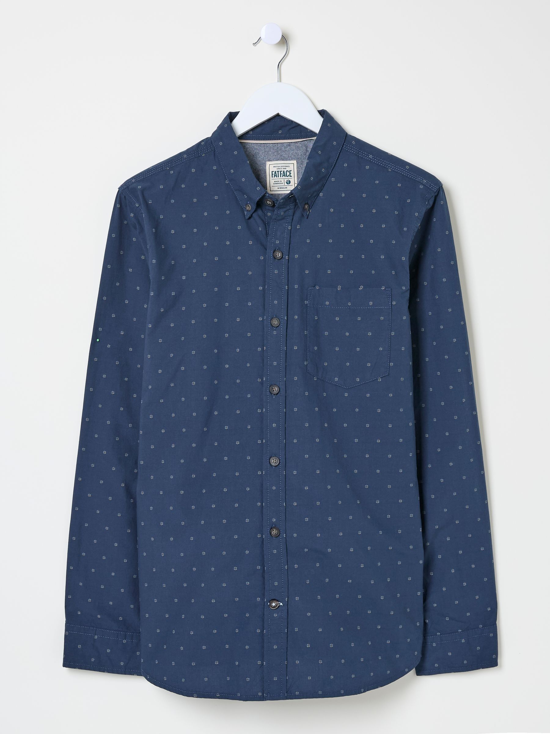 Navy Long Sleeve Dobby 100% Cotton Shirt - Image 5 of 6