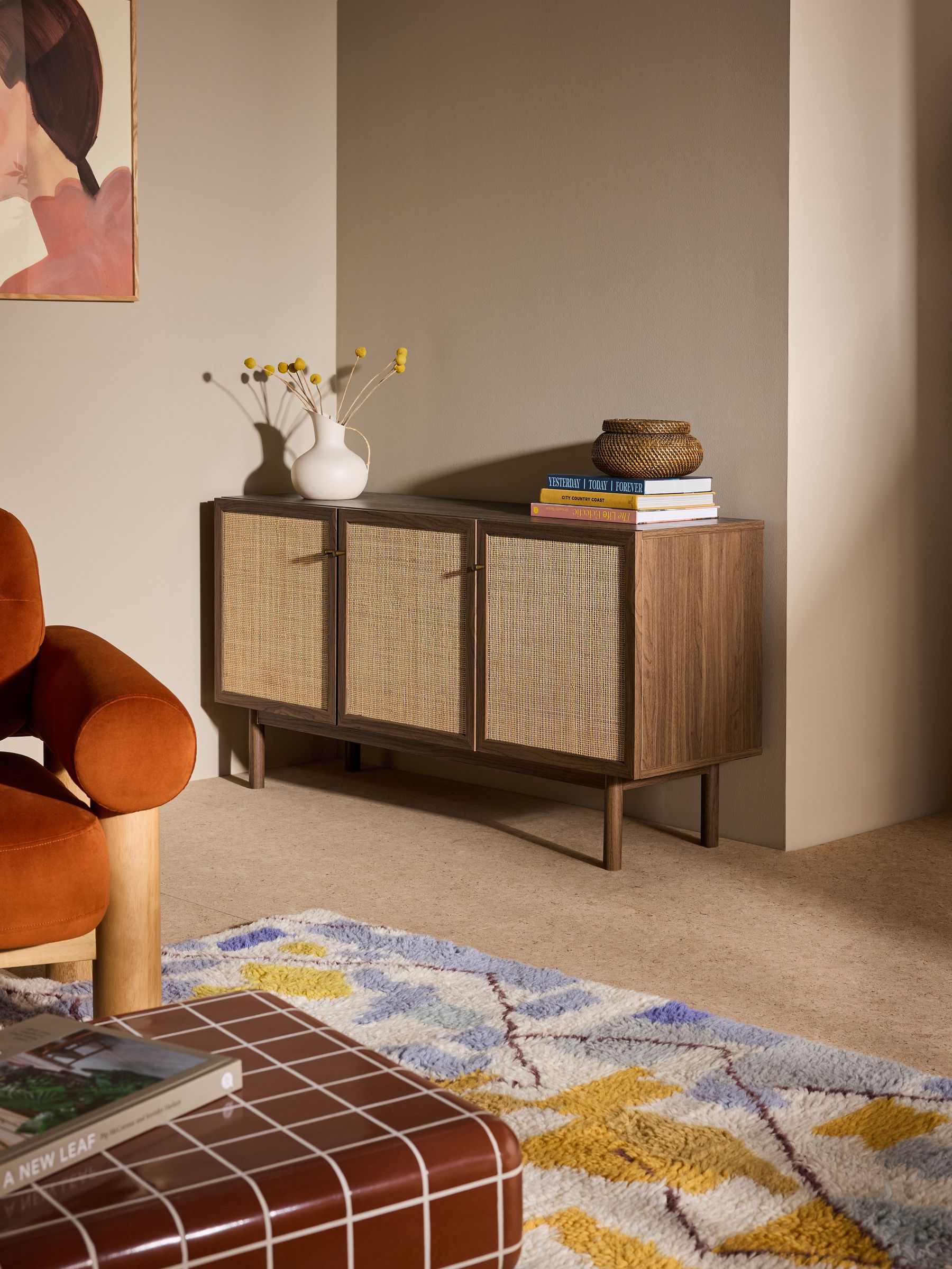Pavia Rattan Large Sideboard in Dark Oak Effect - Image 1 of 5
