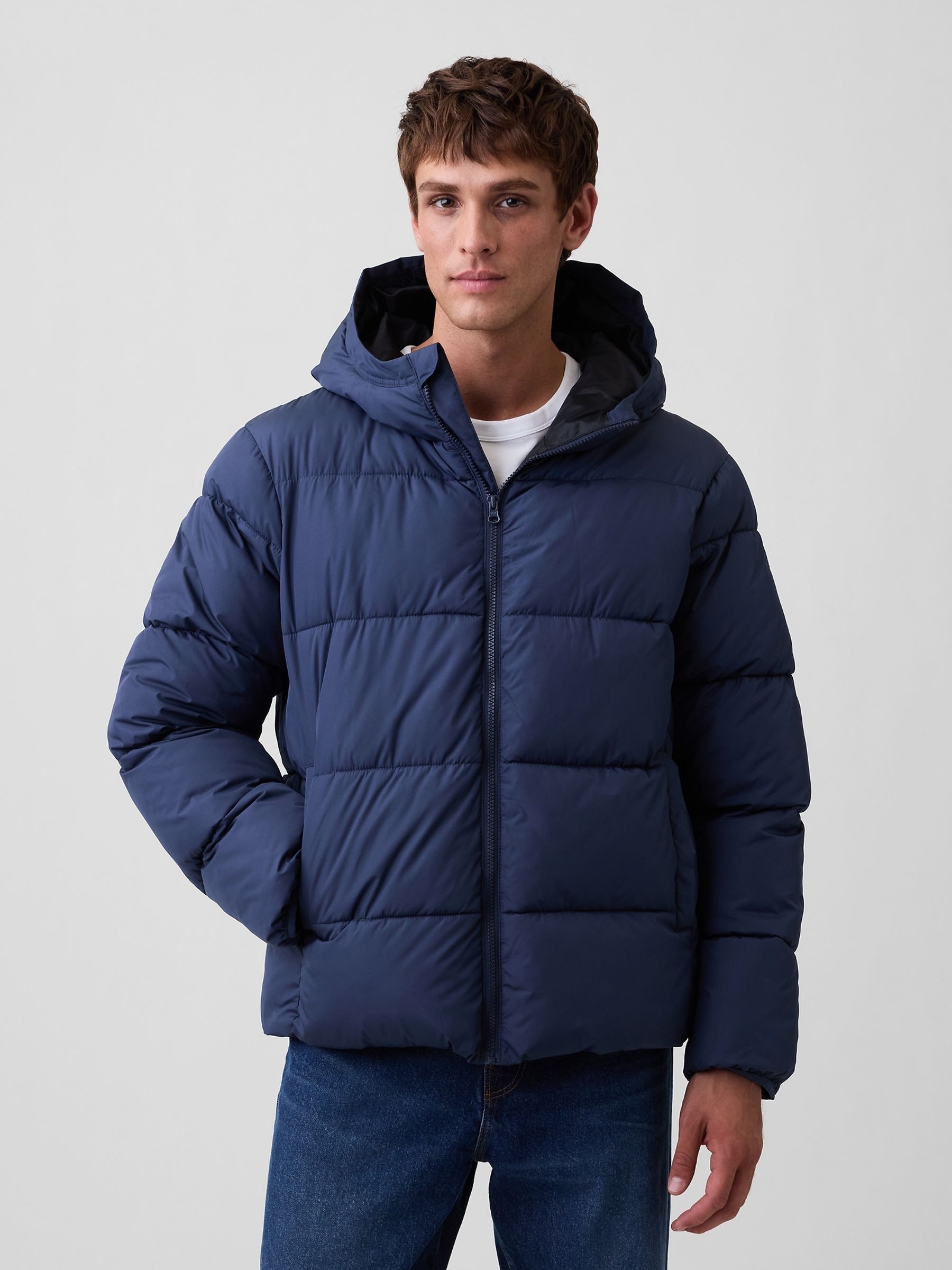 Blue Relaxed Puffer Jacket - Image 1 of 4 Blue Relaxed Puffer Jacket - Image 1 of 4