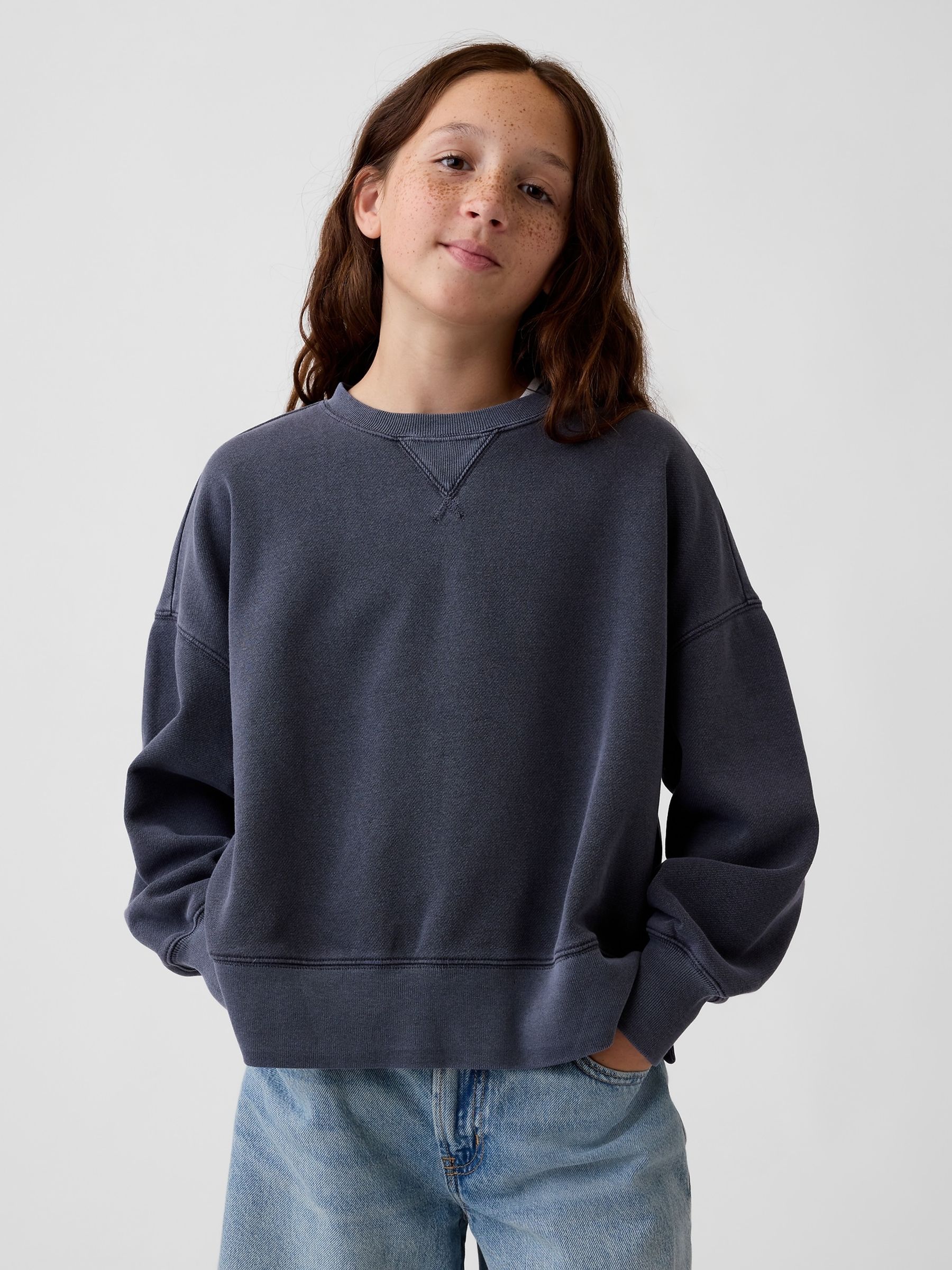 Washed Black Vintage Soft Oversized Split-Hem Sweatshirt - Image 1 of 4