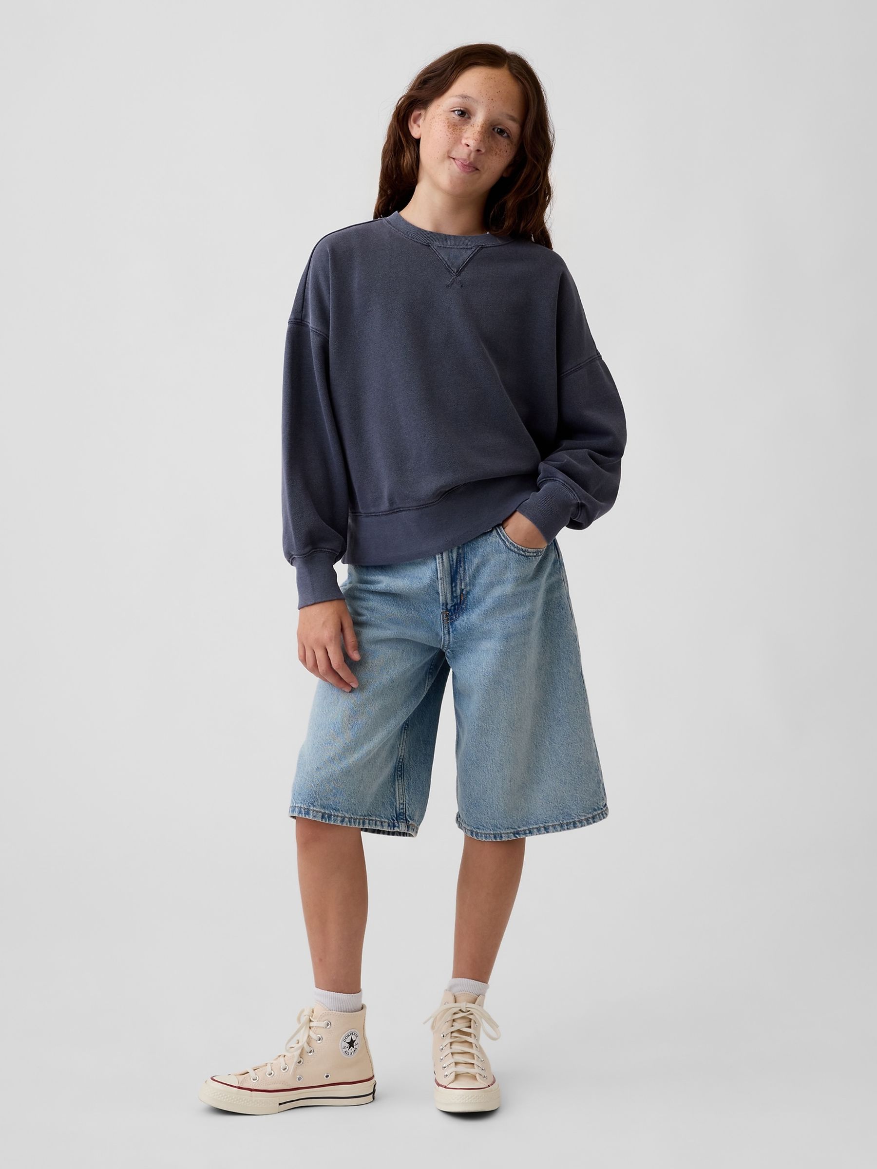 Washed Black Vintage Soft Oversized Split-Hem Sweatshirt - Image 3 of 4