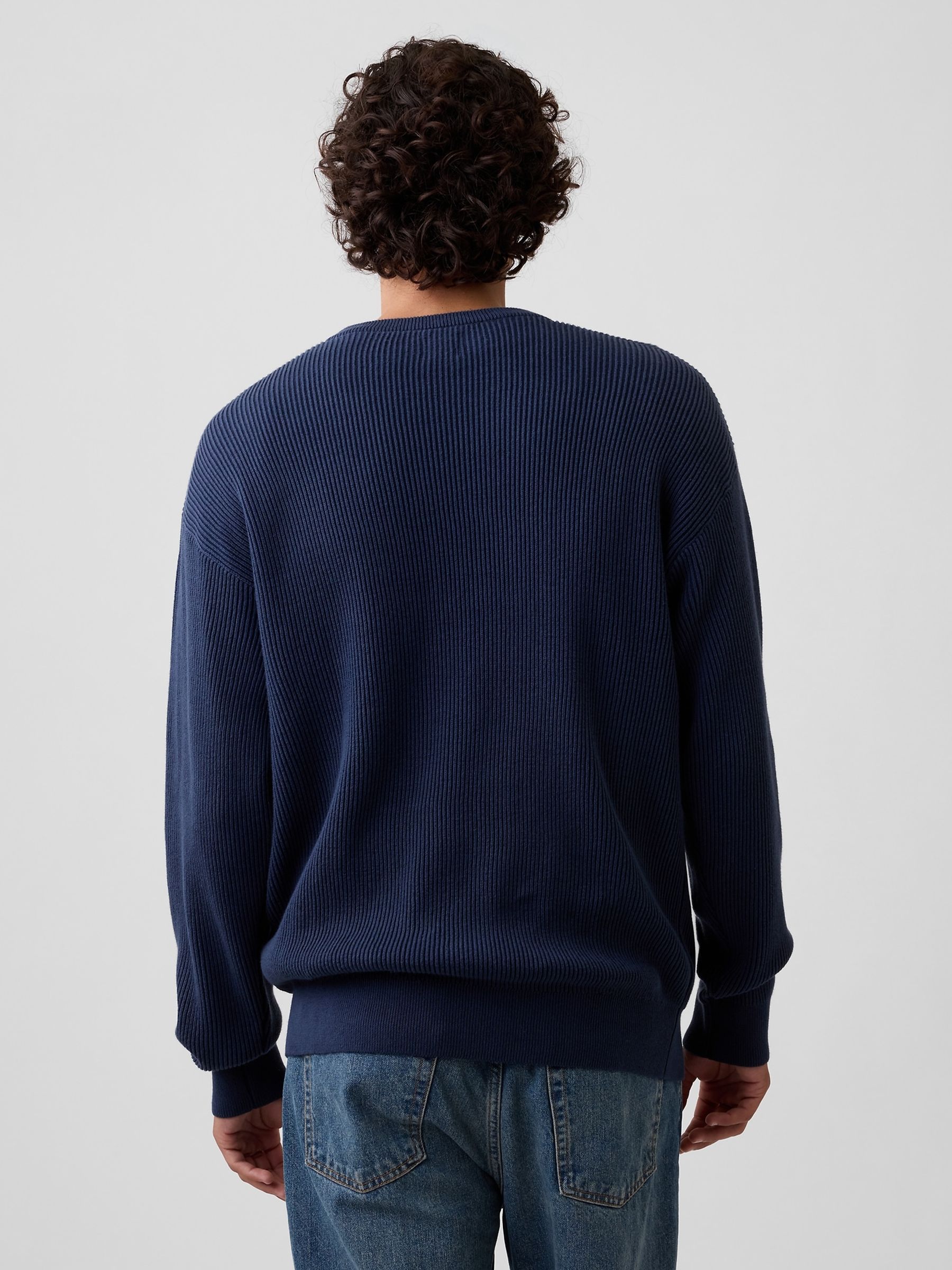 Navy Relaxed Fisherman Stitch Crew Neck Jumper - Image 2 of 5