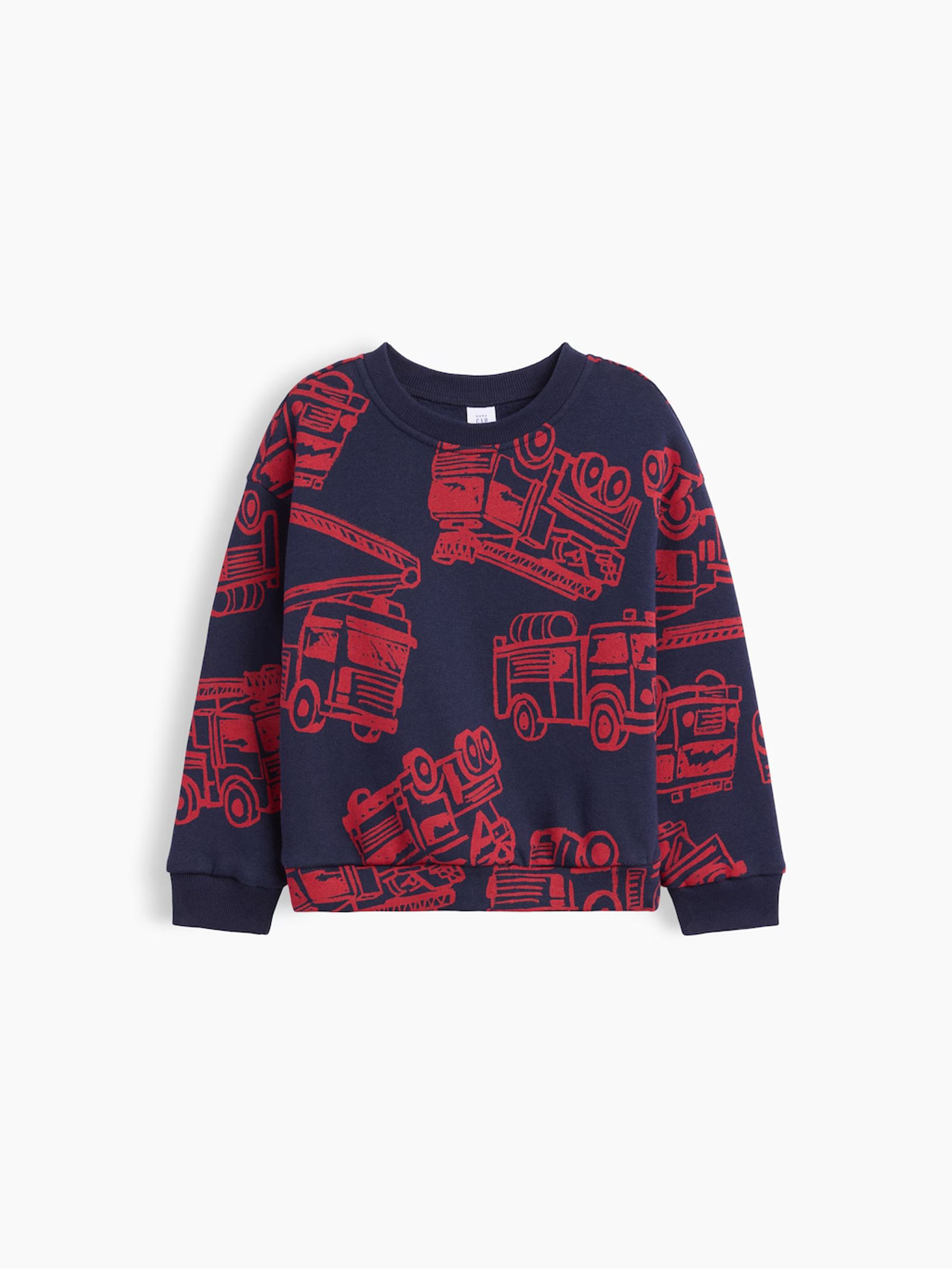 Navy Firetruck Relaxed Graphic Crew Neck Sweatshirt - Image 1 of 2 Navy Firetruck Relaxed Graphic Crew Neck Sweatshirt - Image 1 of 2