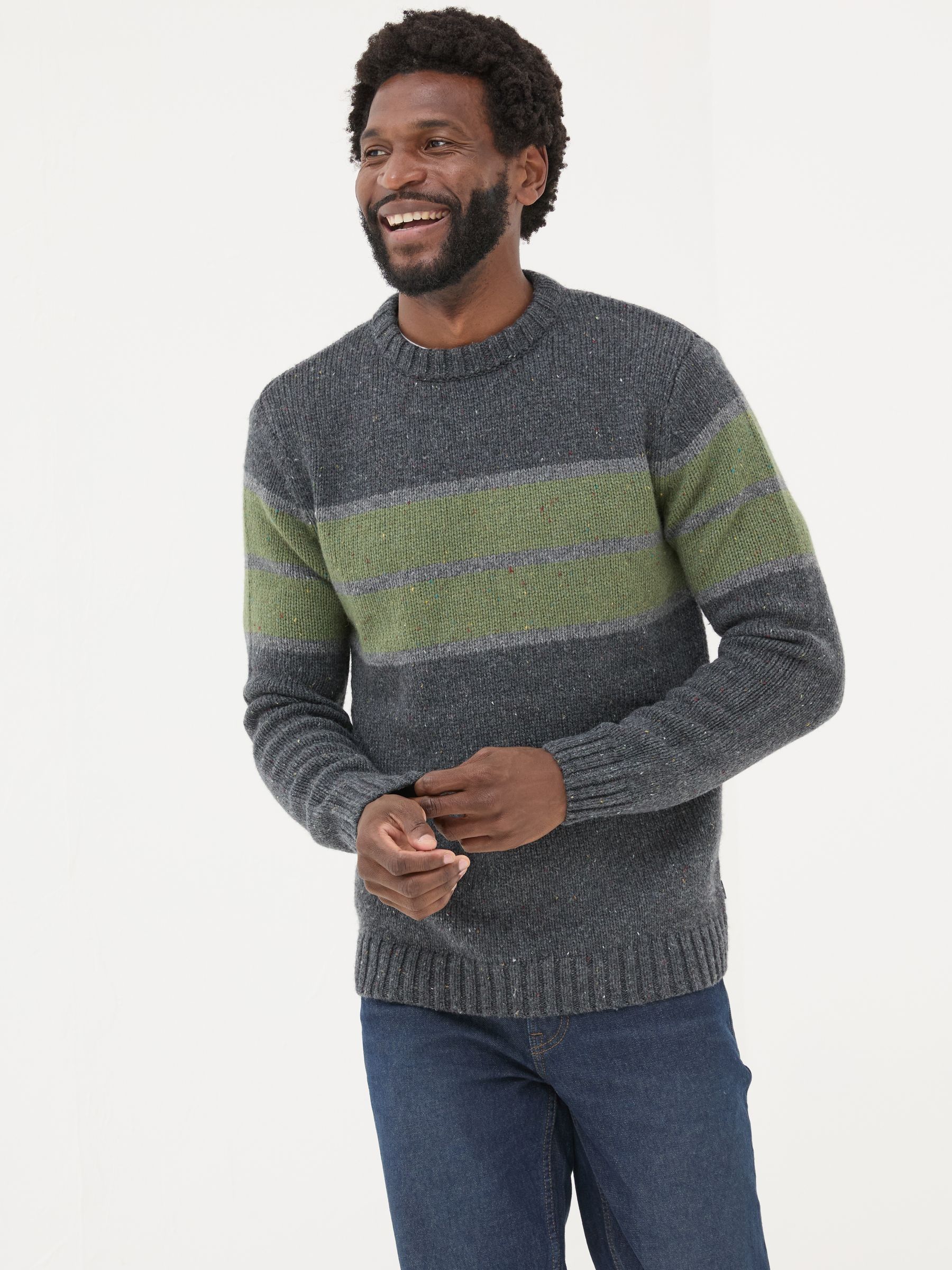 Charcoal Grey Funtley Stripe Crew Neck Jumper - Image 1 of 5
