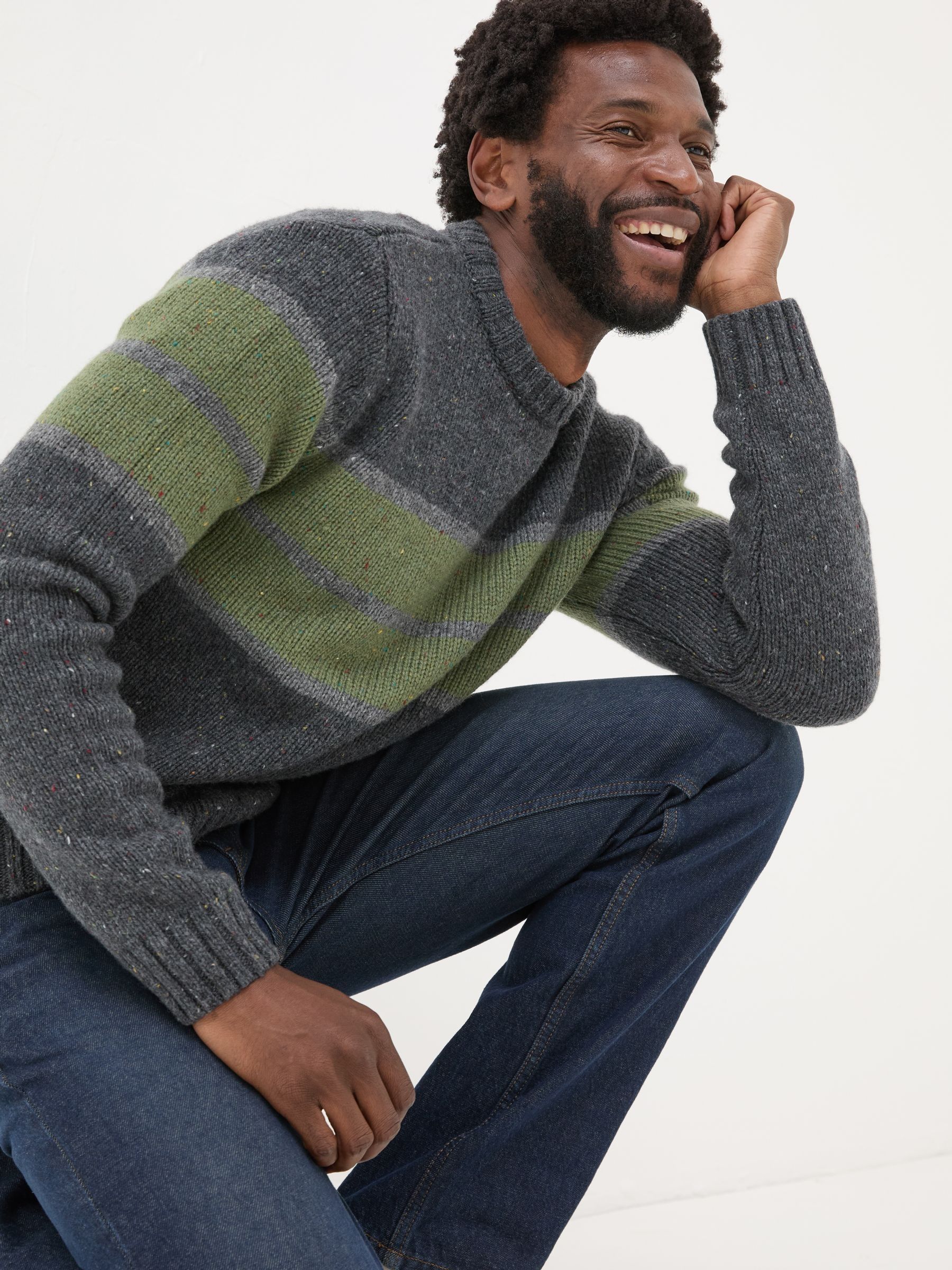 Charcoal Grey Funtley Stripe Crew Neck Jumper - Image 3 of 5
