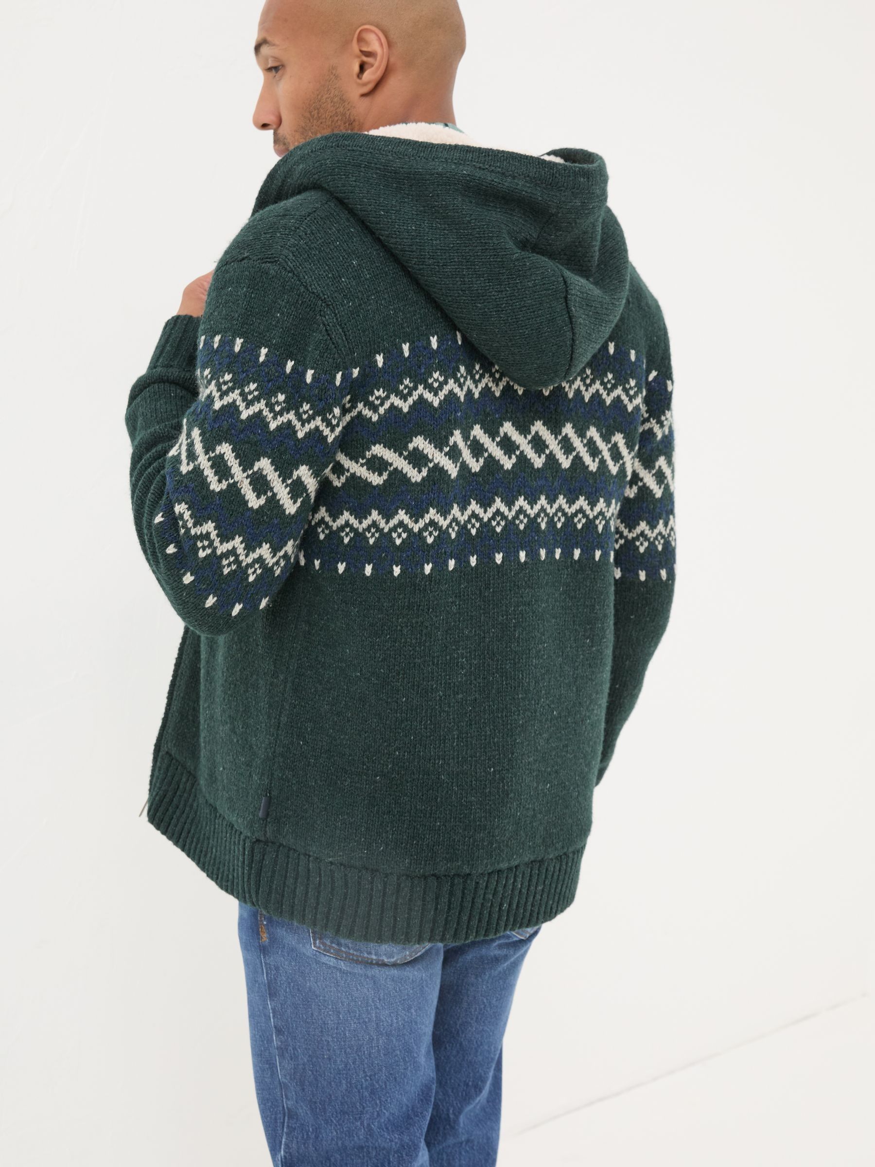 Dark Green Findon Knitted Pattern Hoodie - Image 2 of 6