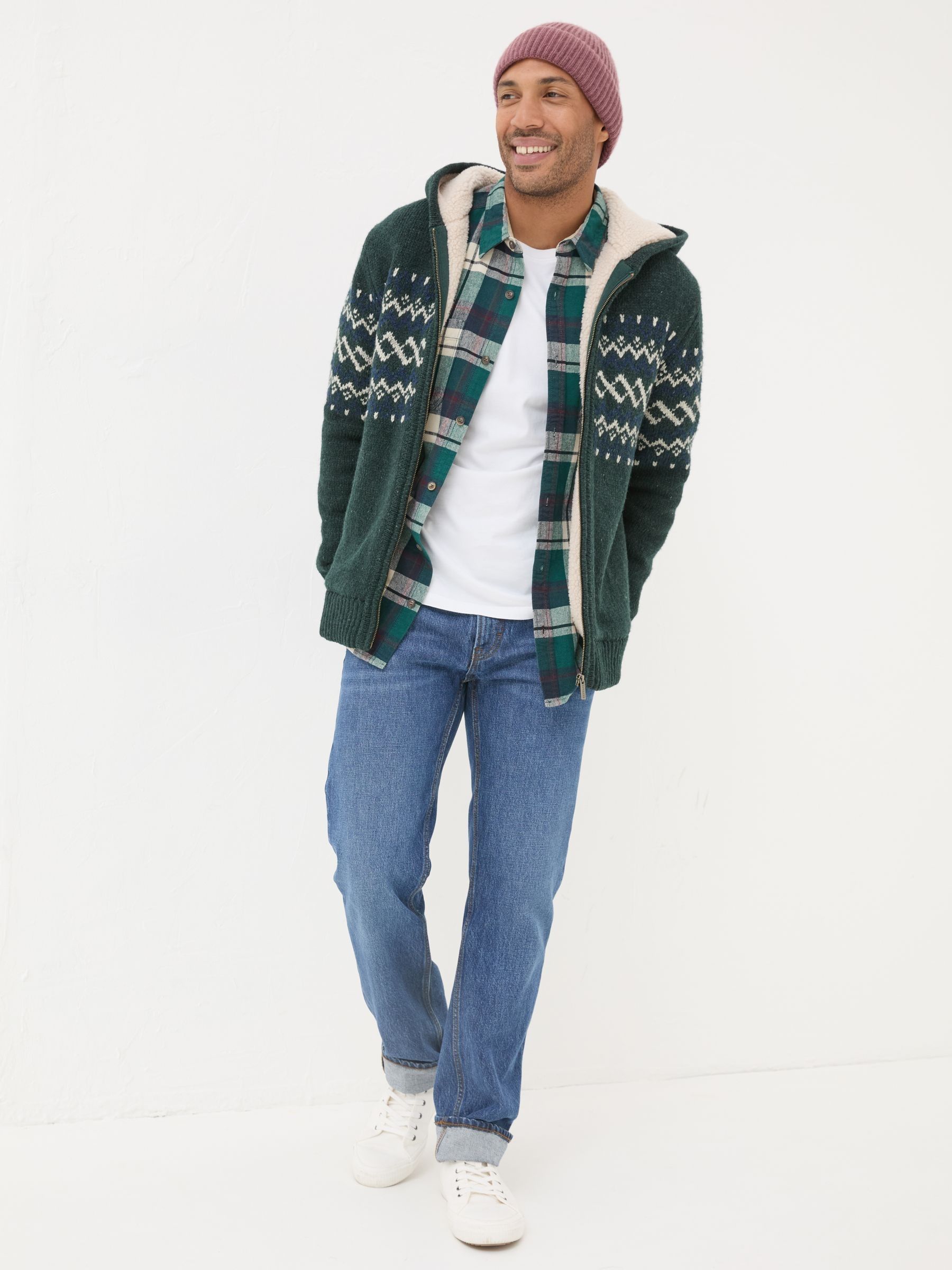Dark Green Findon Knitted Pattern Hoodie - Image 3 of 6