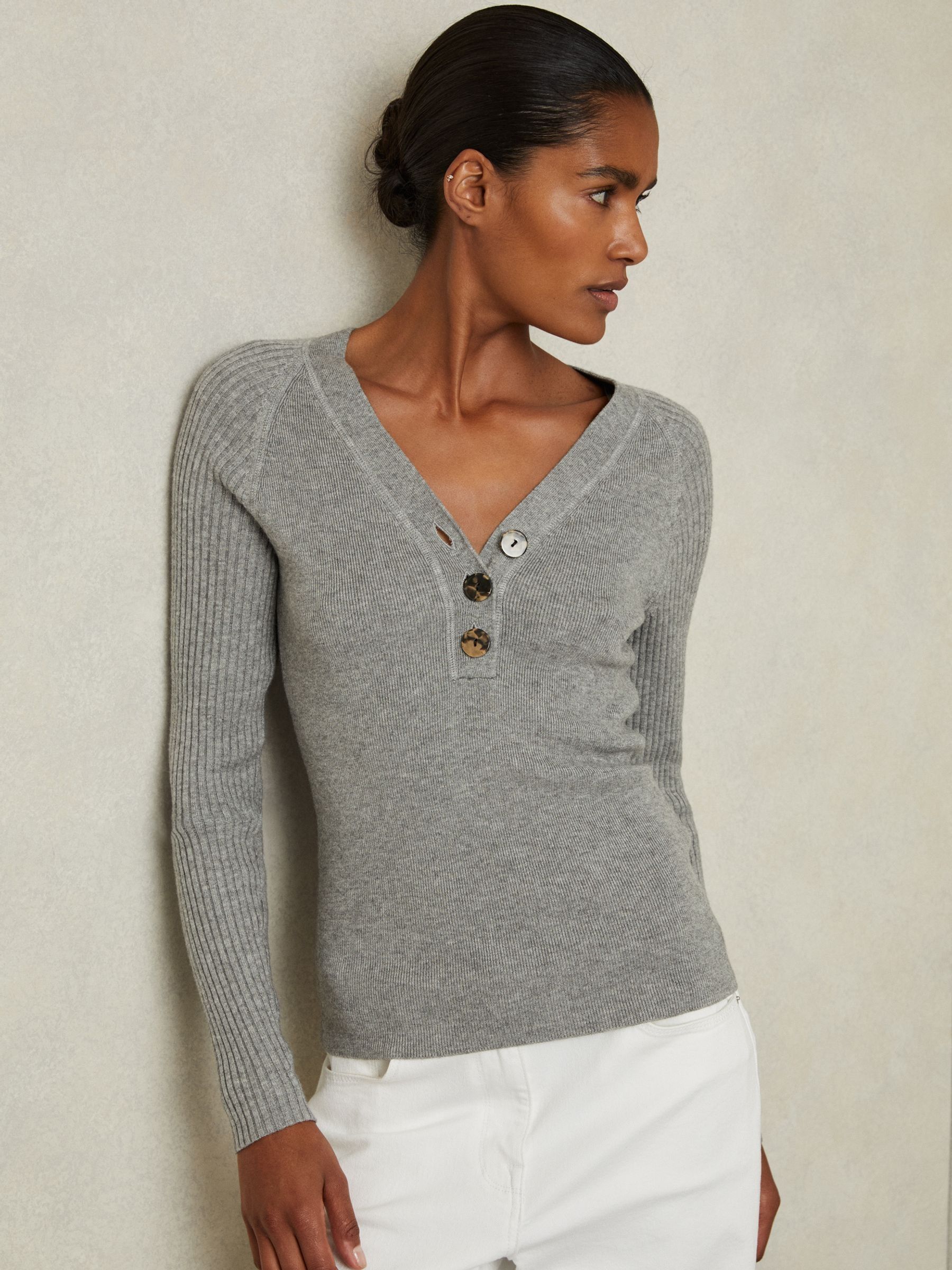 Ribbed Sleeve Jumper in Grey - Image 3 of 6