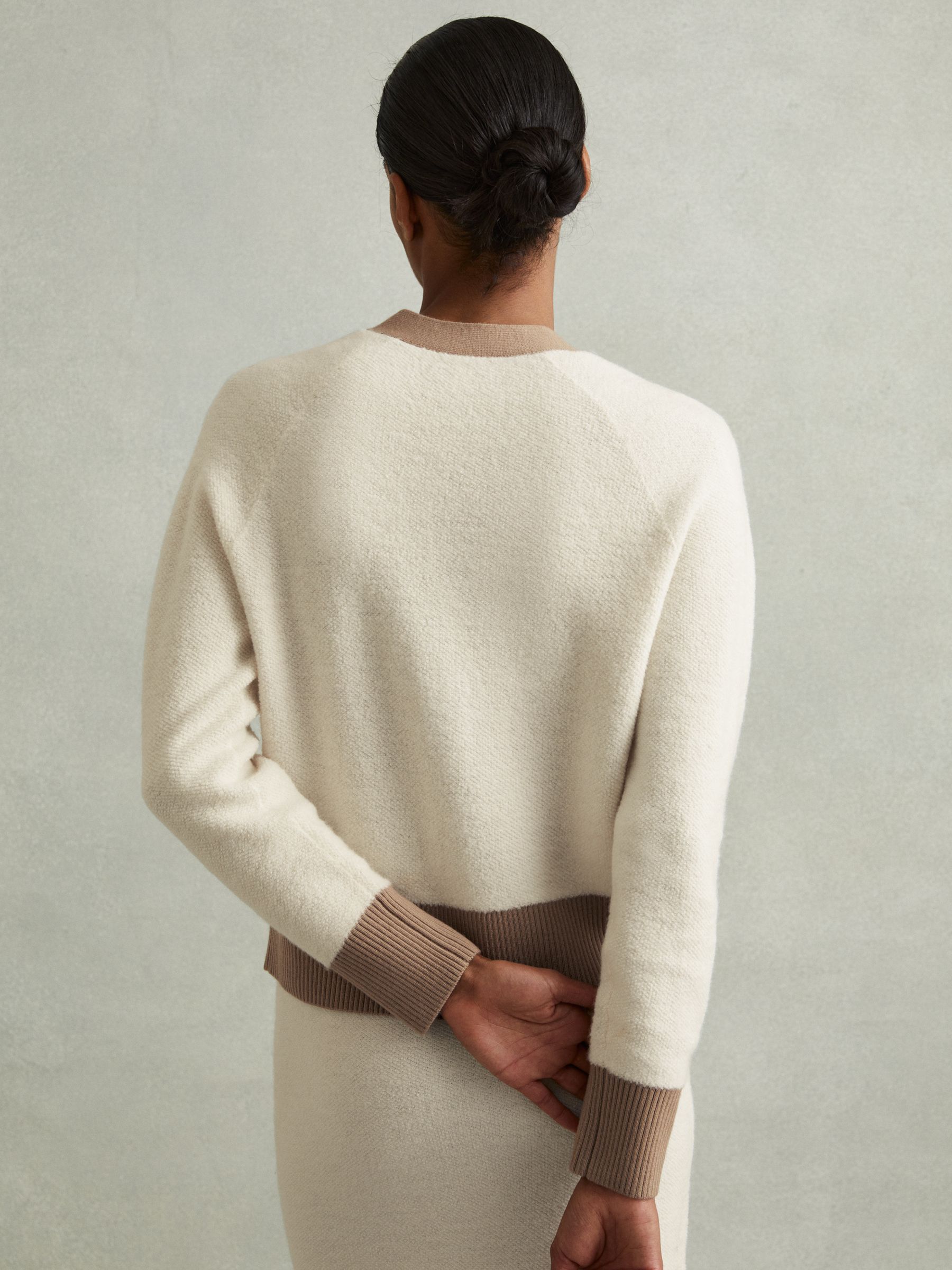 Wool Colourblock Cardigan in Cream/Camel - image 4