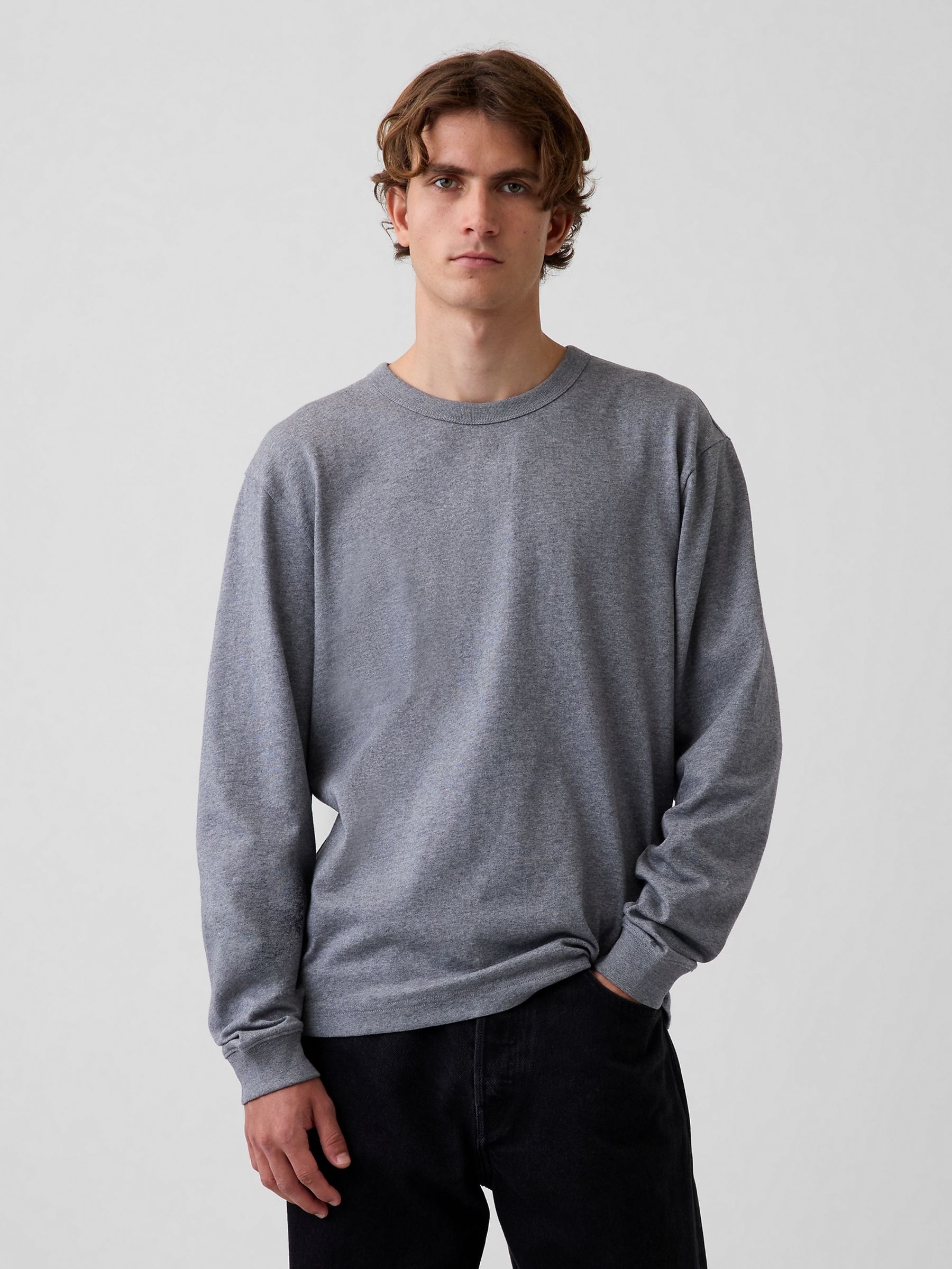 Grey Heavyweight Relaxed Long Sleeve T-Shirt - Image 1 of 4