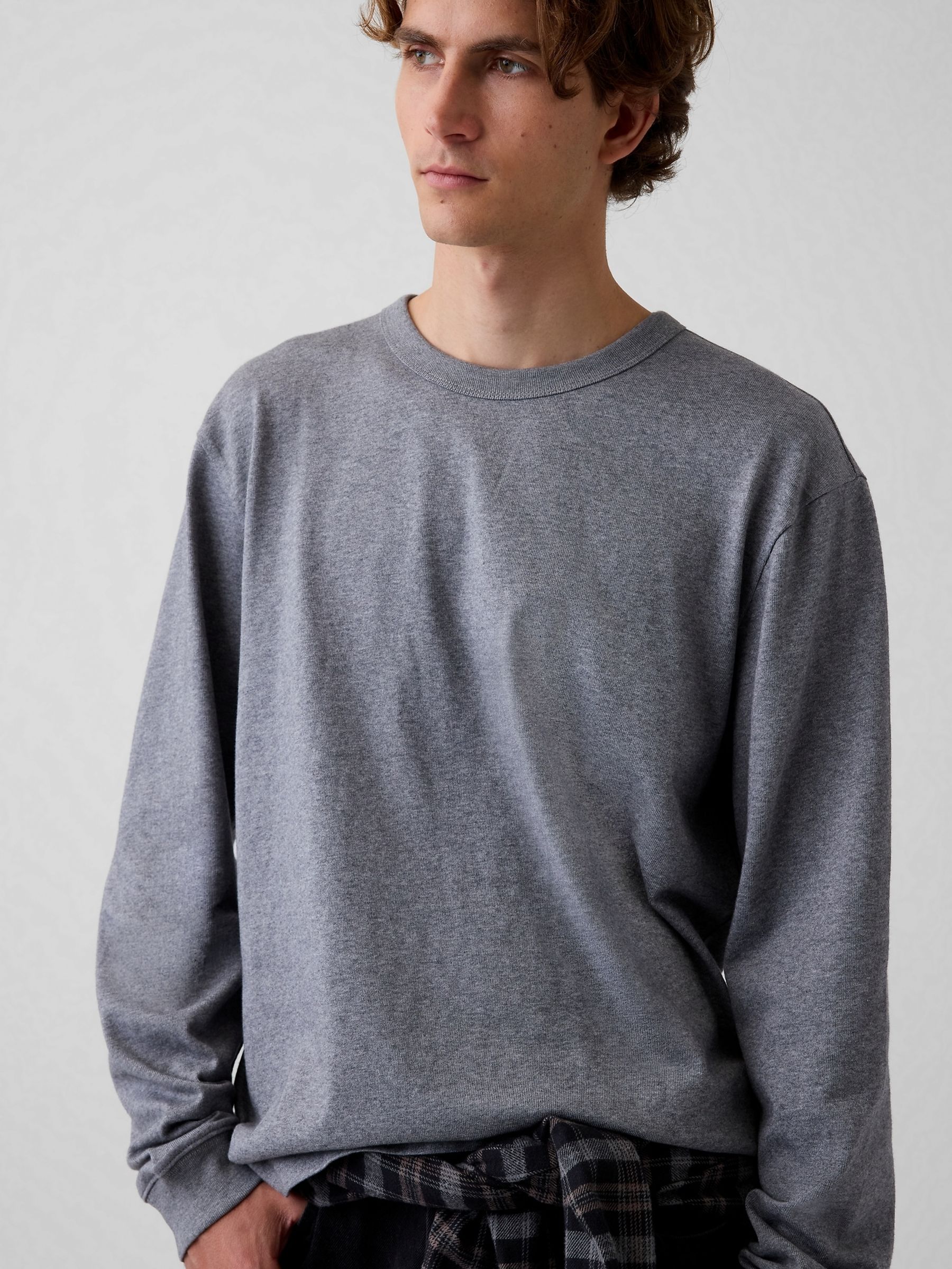 Grey Heavyweight Relaxed Long Sleeve T-Shirt - Image 4 of 4 Grey Heavyweight Relaxed Long Sleeve T-Shirt - Image 4 of 4