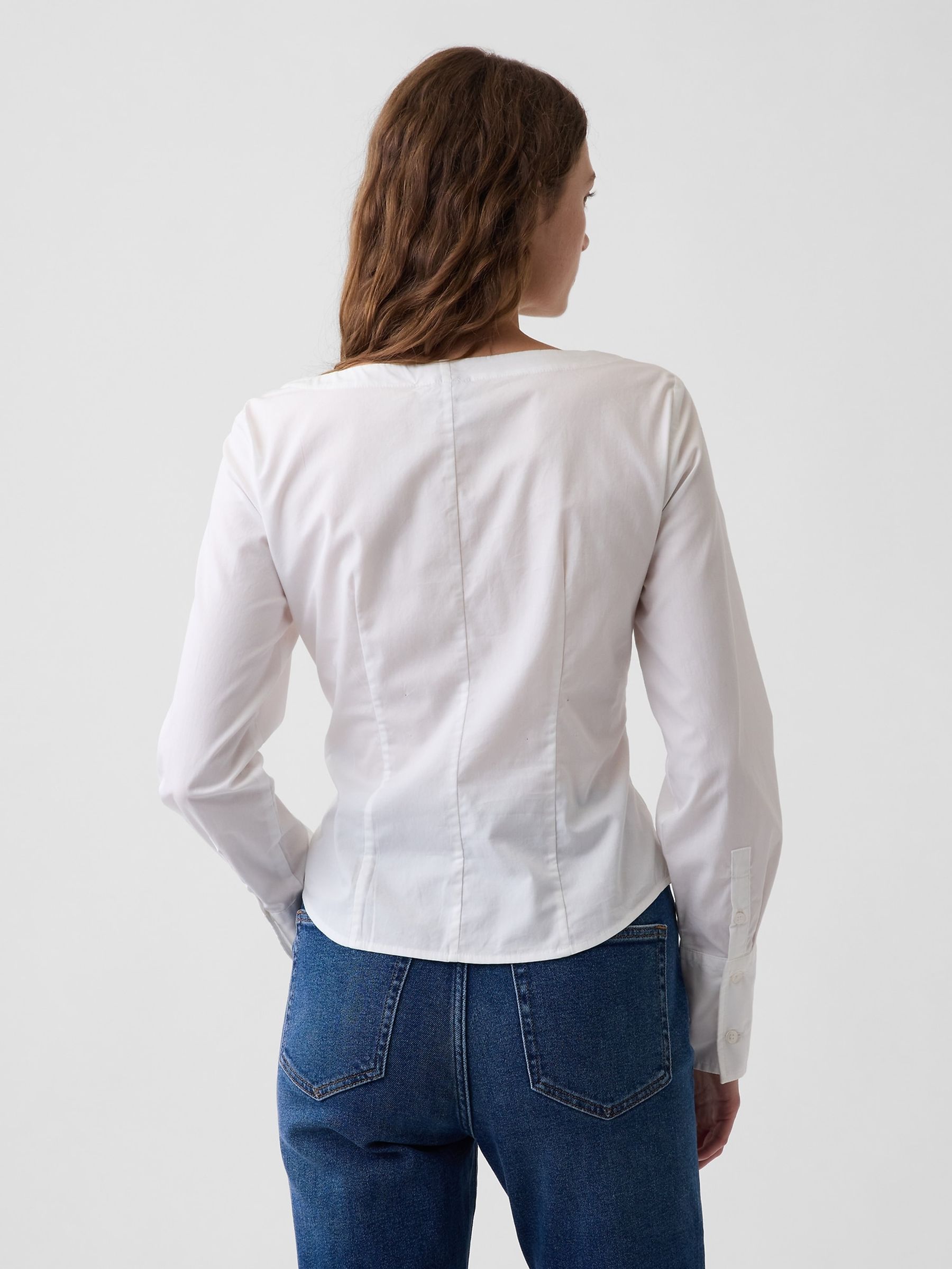 White Poplin Scoop Neck Top - Image 2 of 4