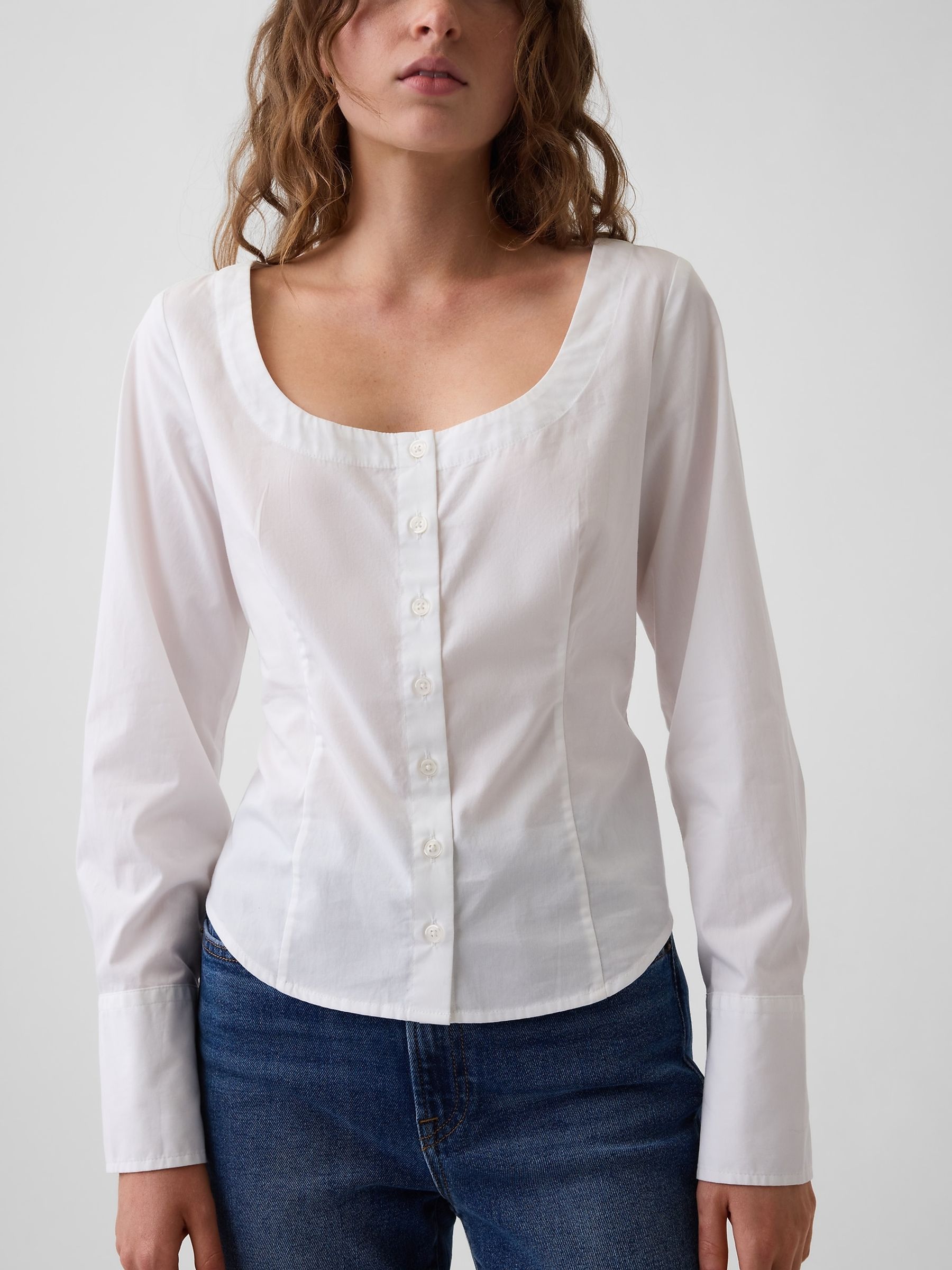 White Poplin Scoop Neck Top - Image 3 of 4
