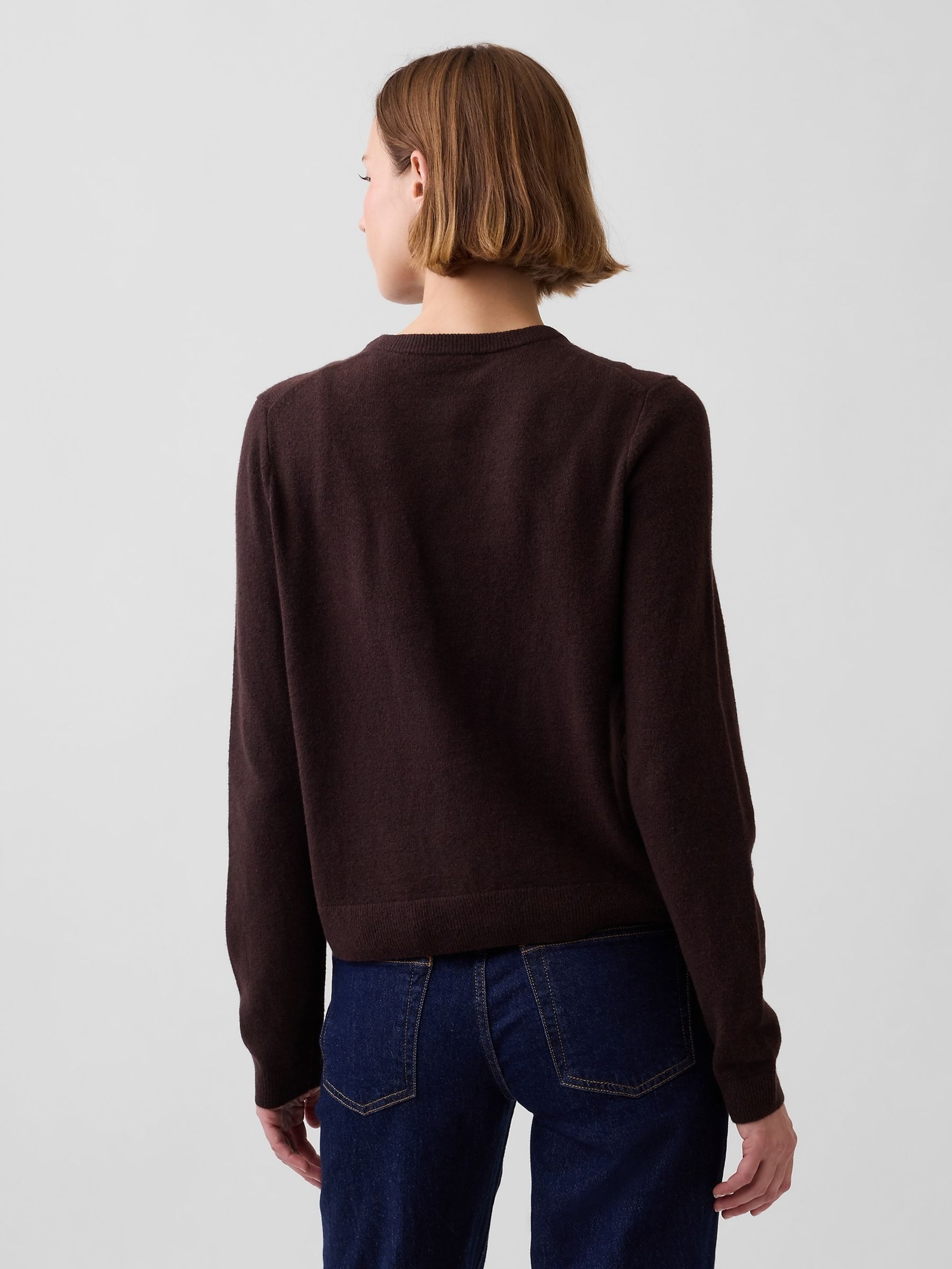 Brown CashSoft Crop Cardigan - Image 2 of 4 Brown CashSoft Crop Cardigan - Image 2 of 4