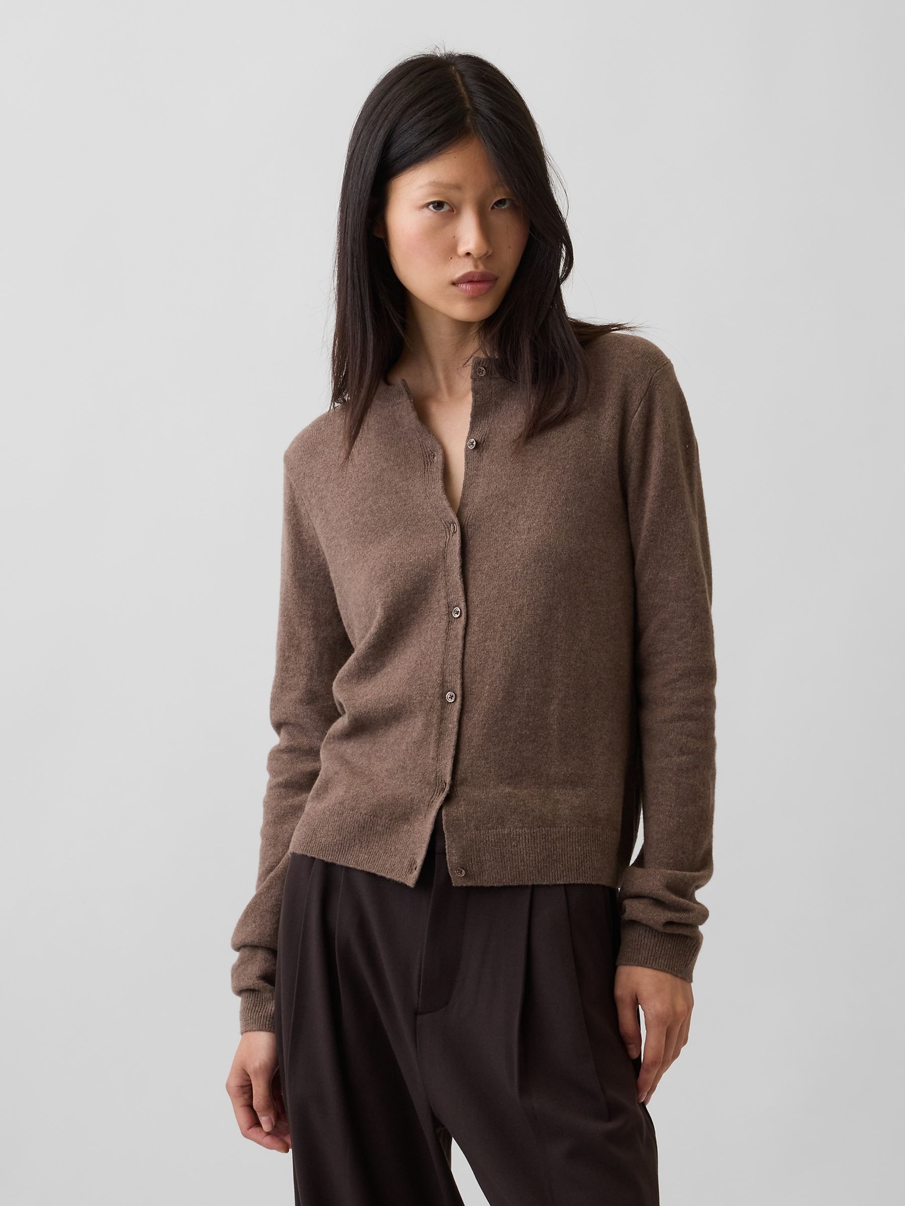 Cool Brown CashSoft Crop Cardigan - Image 1 of 4