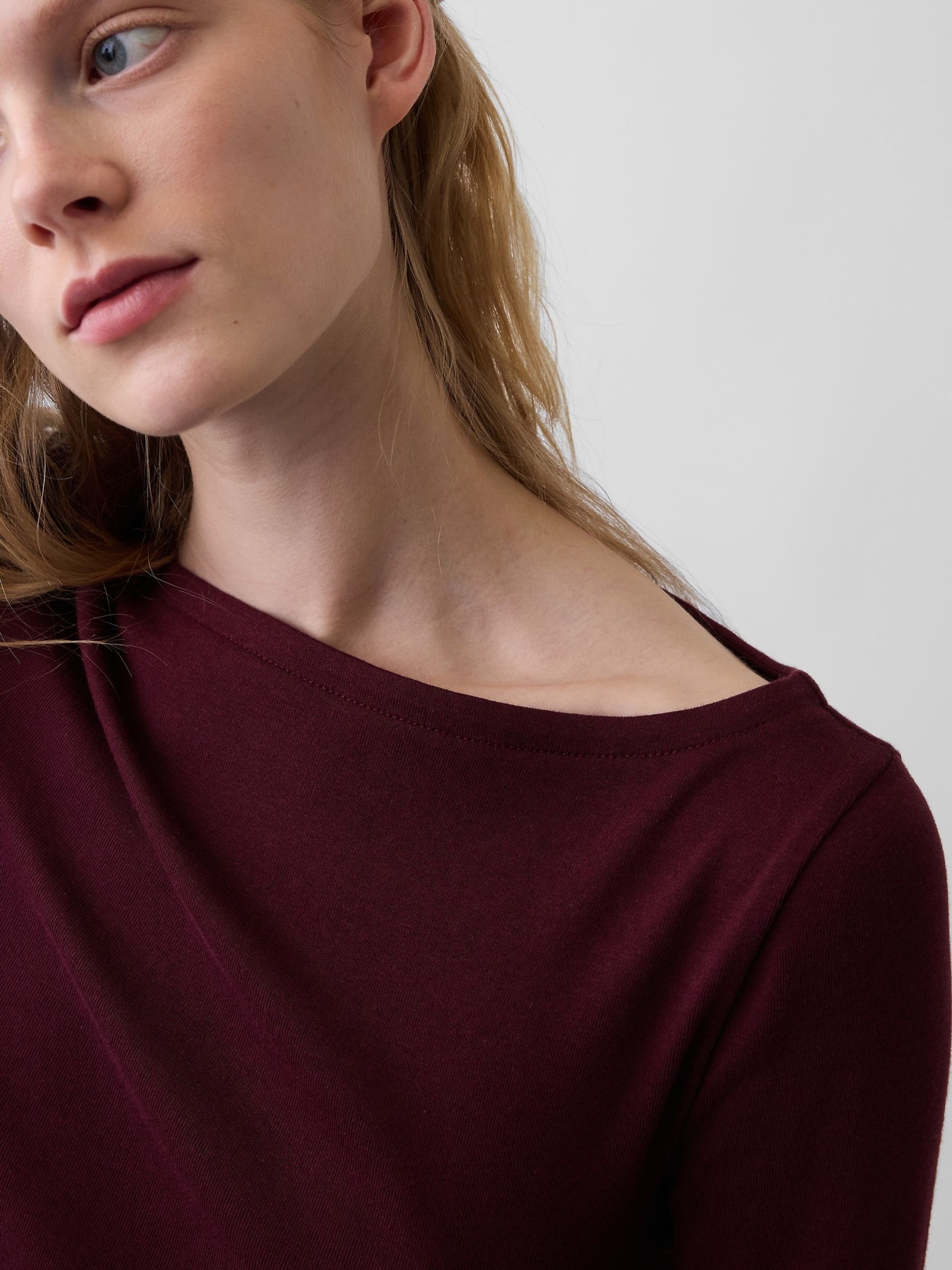 Burgundy Modern Boat Neck Long Sleeve T-Shirt - Image 4 of 4