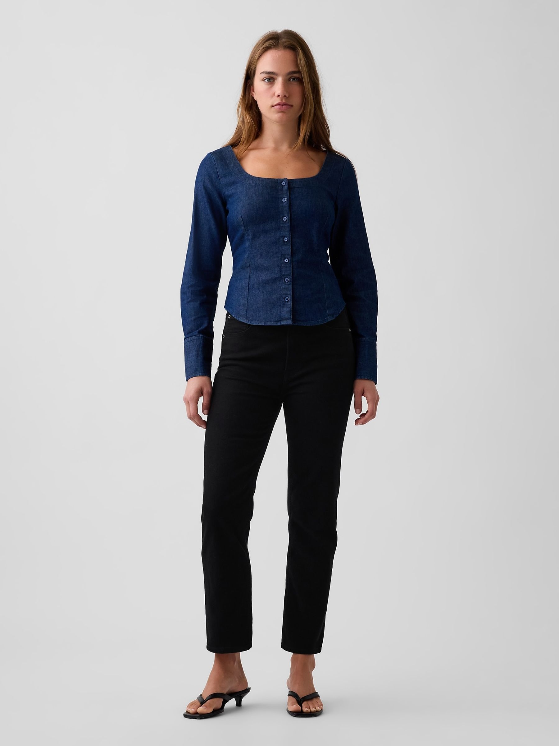 Dark Wash Denim Scoop Neck Top - Image 3 of 4
