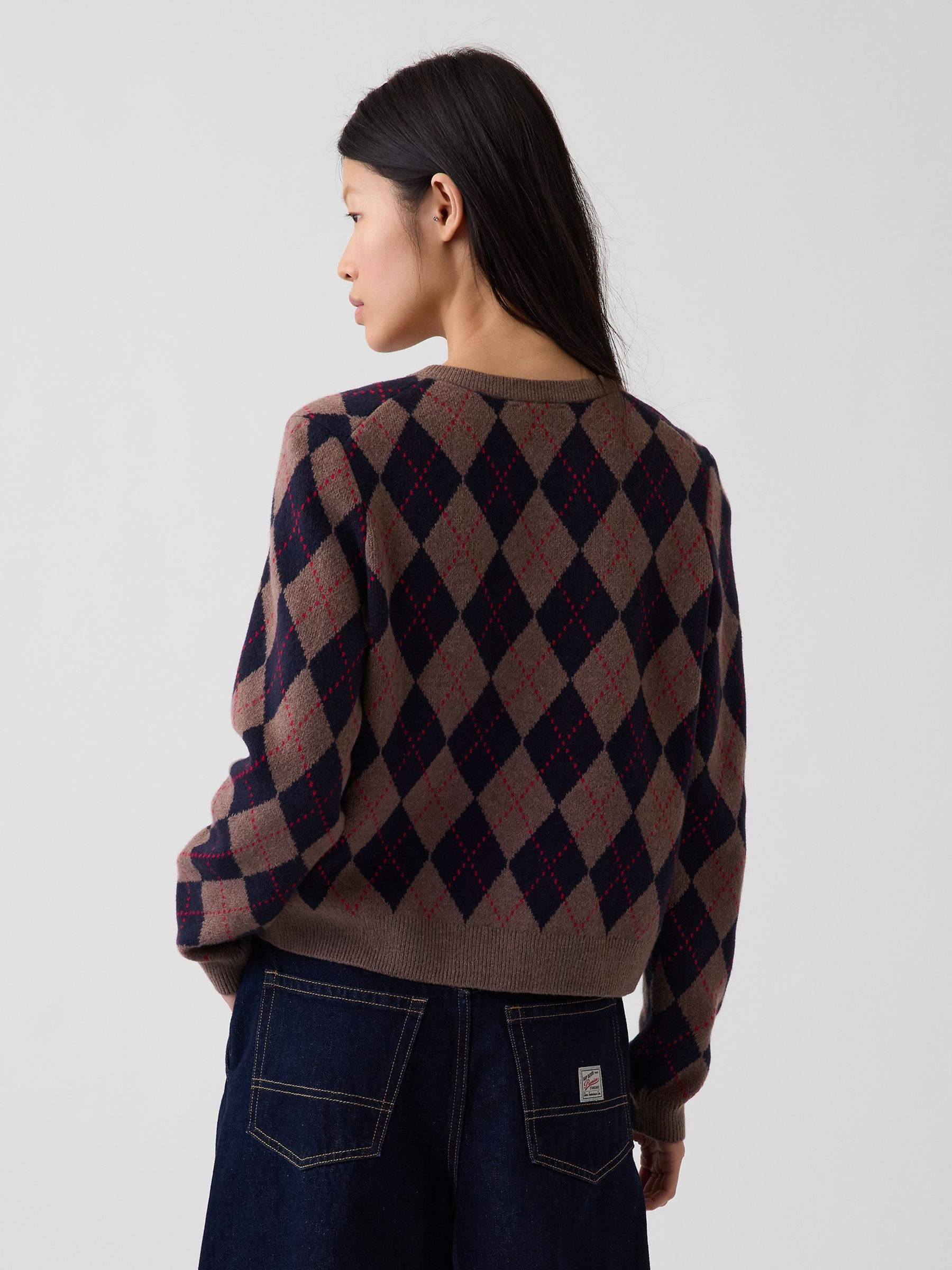 Brown/Navy Argyle CashSoft Crop Cardigan - Image 2 of 4