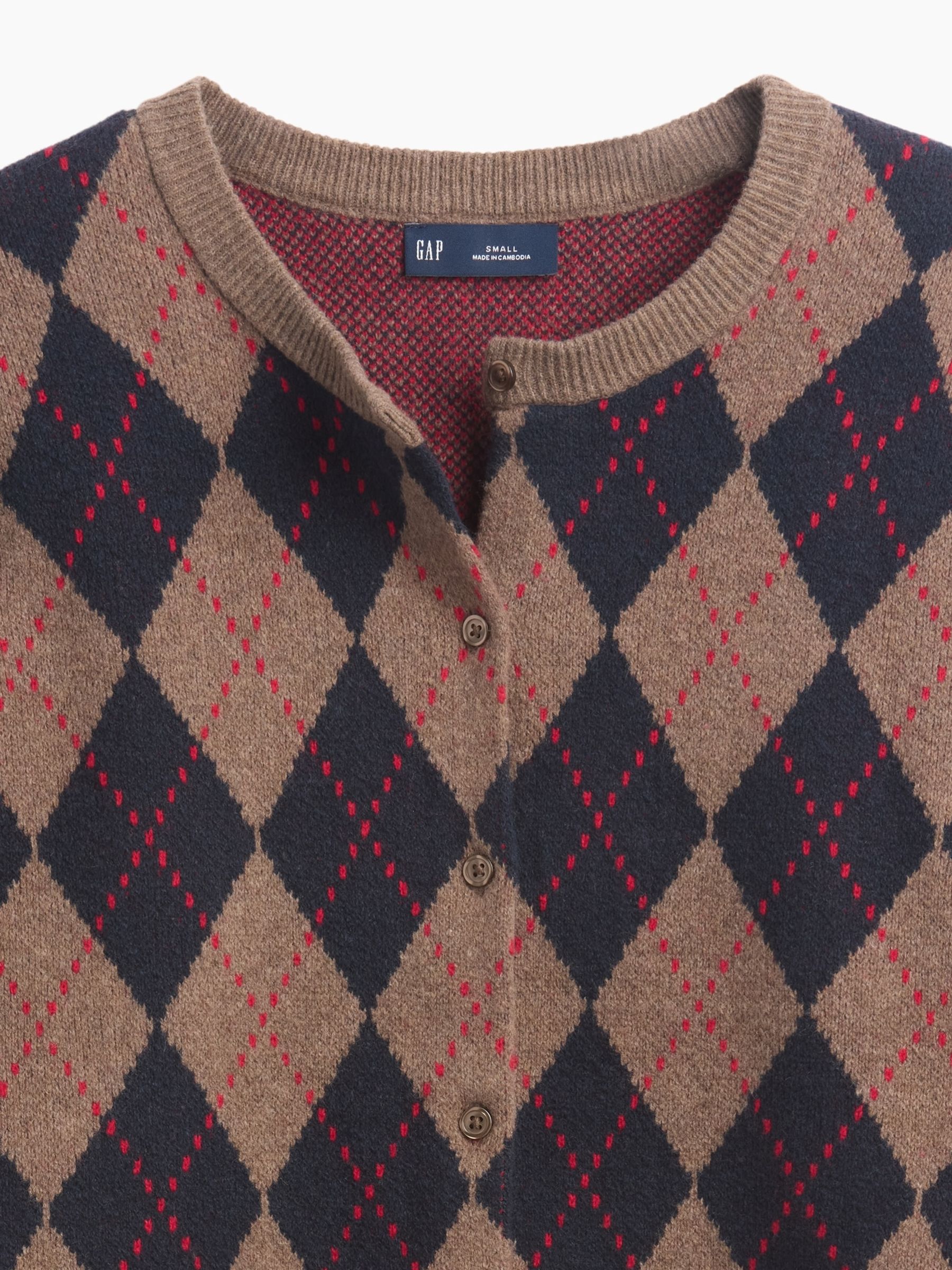 Brown/Navy Argyle CashSoft Crop Cardigan - Image 4 of 4