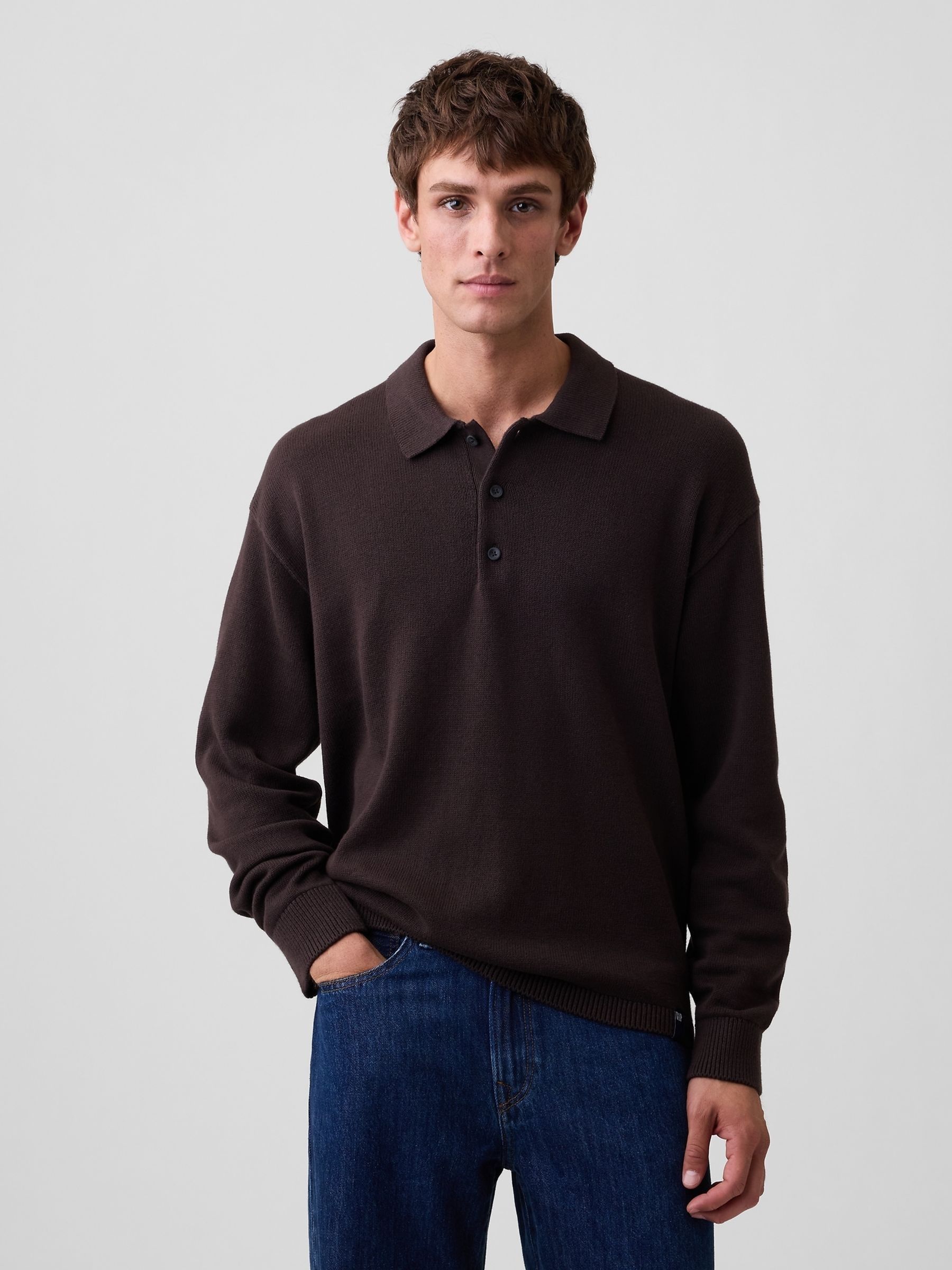 Brown Relaxed Polo Jumper - Image 1 of 4