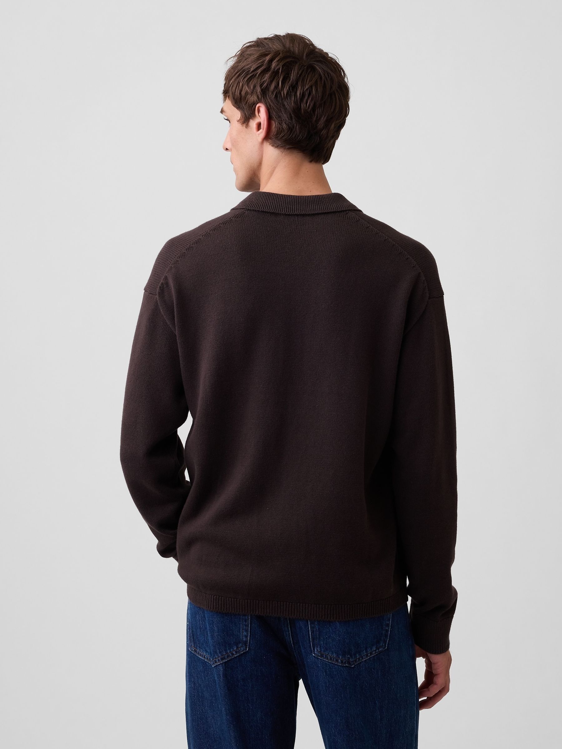 Brown Relaxed Polo Jumper - Image 2 of 4 Brown Relaxed Polo Jumper - Image 2 of 4