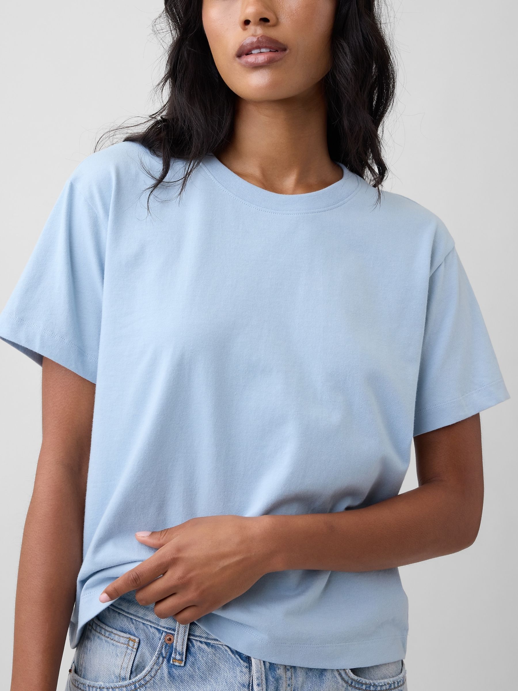Light Blue Boxy Crew Neck T-Shirt - Image 4 of 5