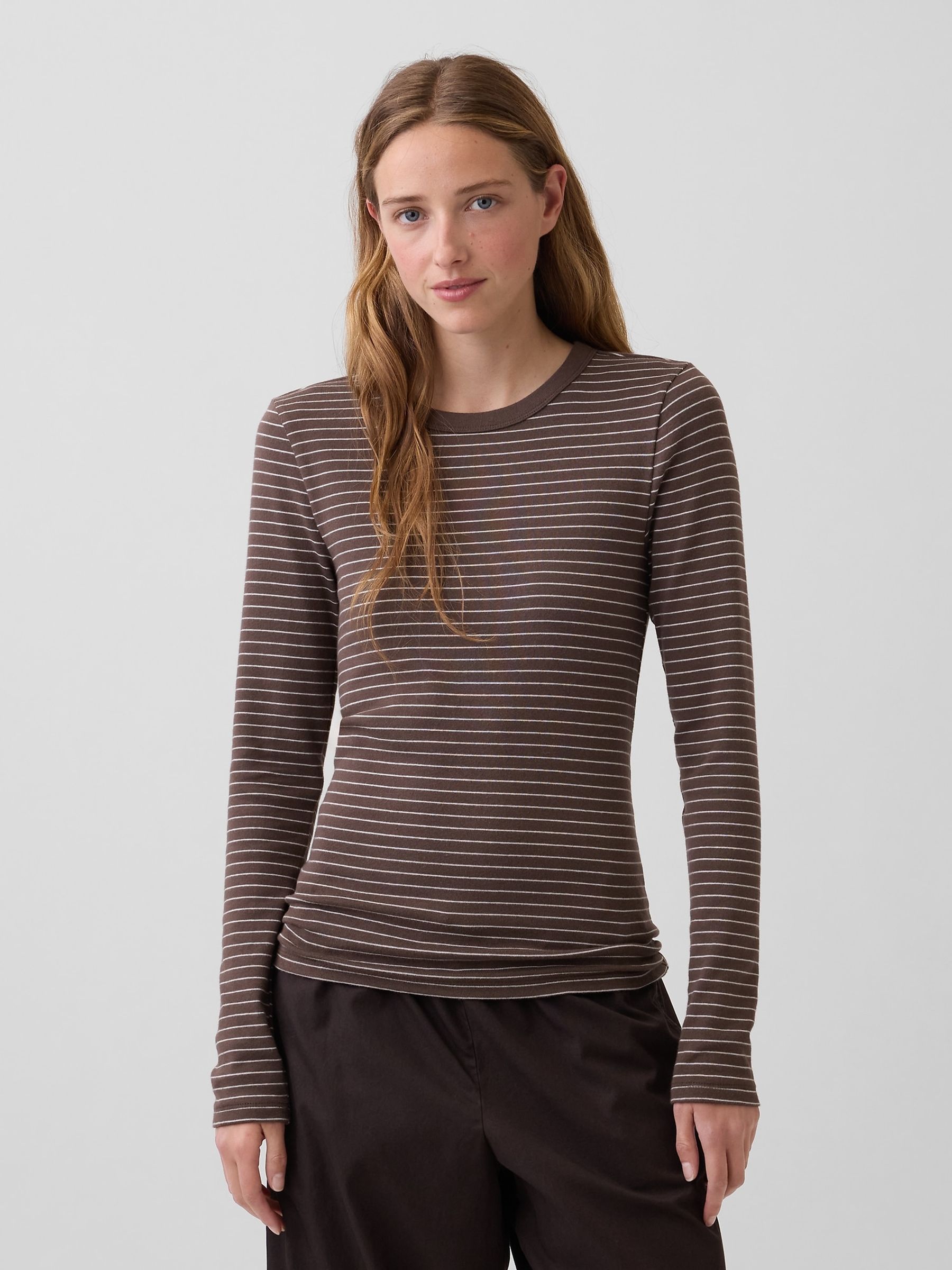 Brown Stripe Modern Long Sleeve T-Shirt - Image 1 of 4