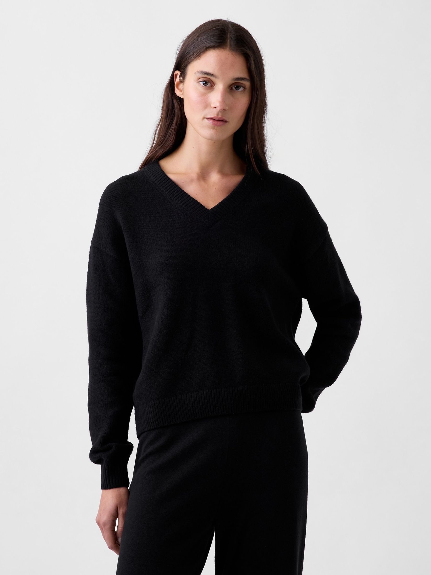 Black CashSoft Oversized V-Neck Jumper - Image 1 of 3
