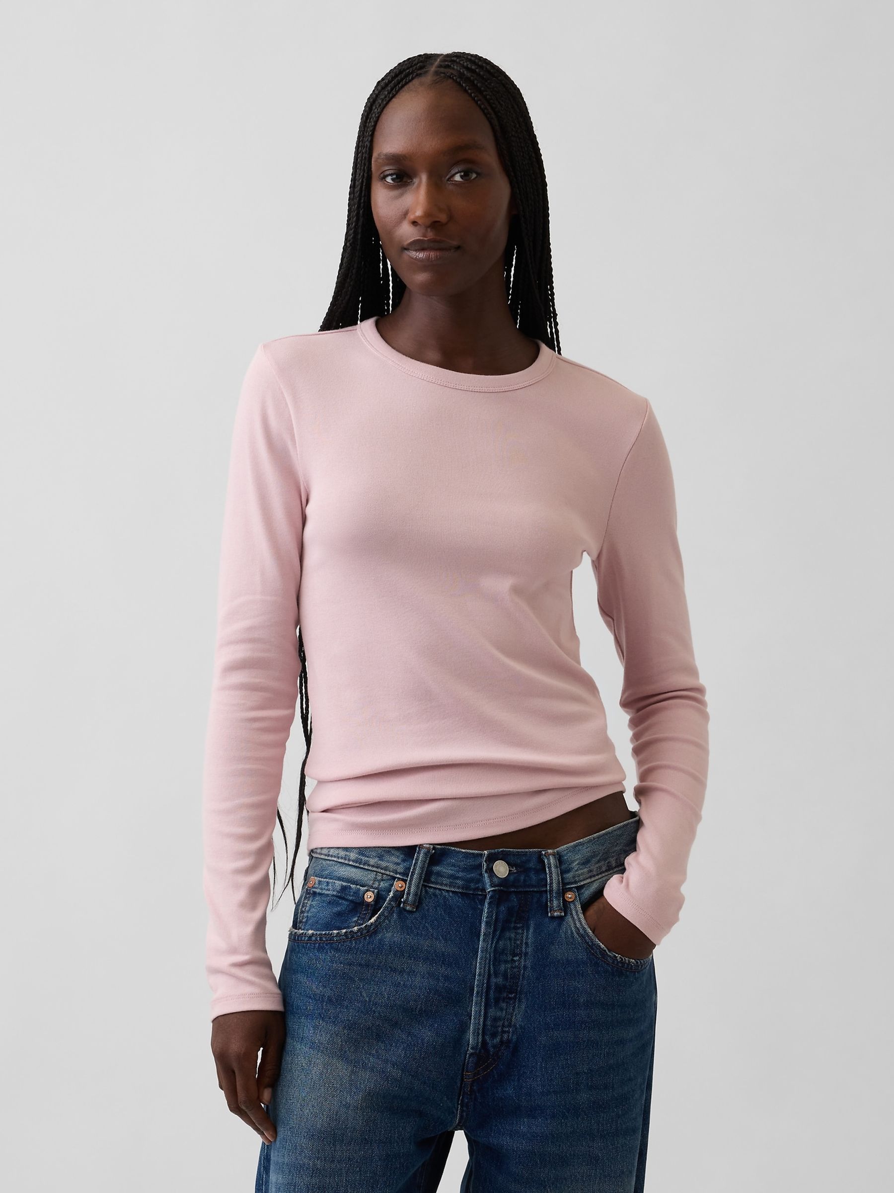 Light Pink Modern Long Sleeve T-Shirt - Image 1 of 4
