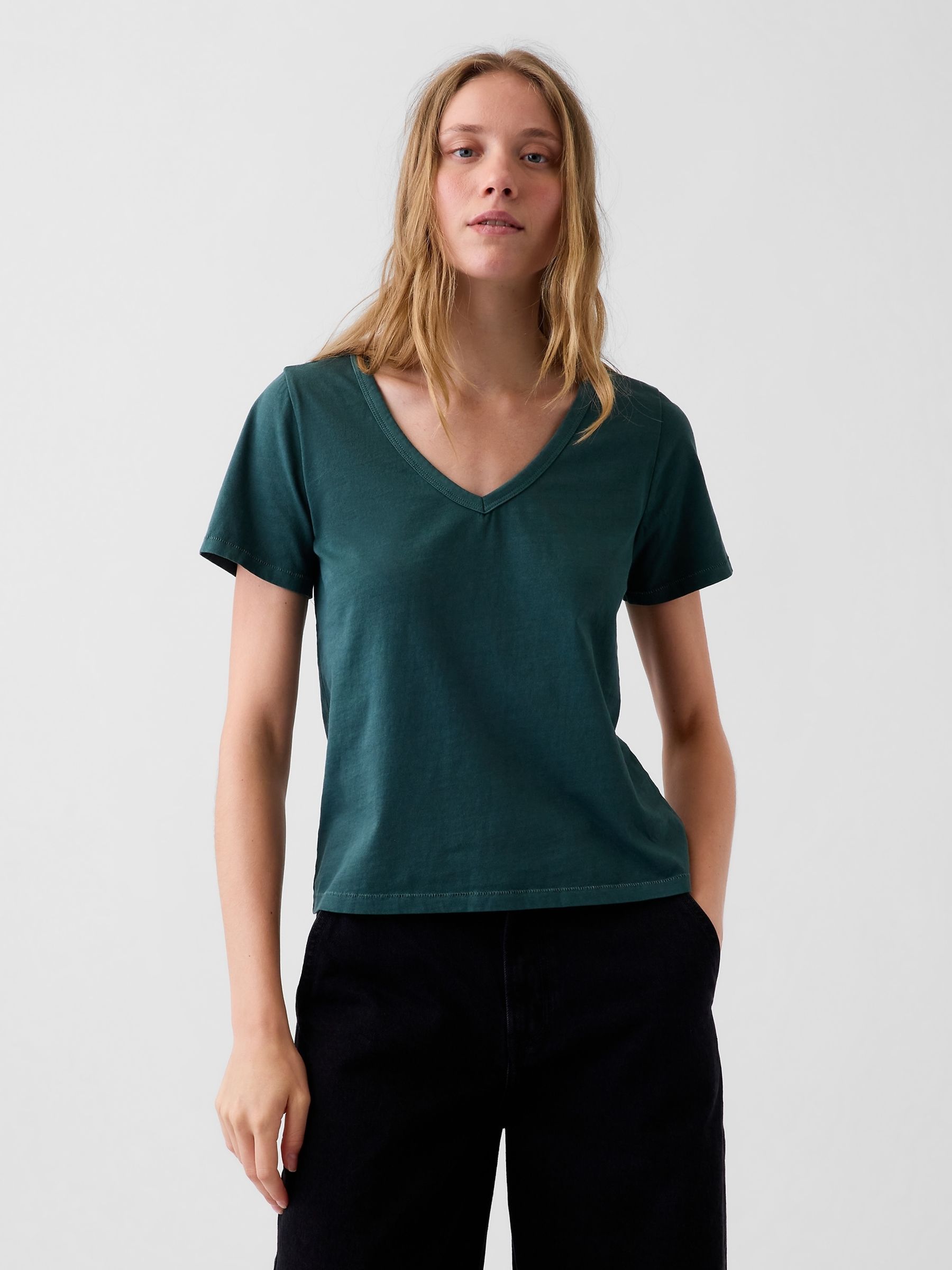Green Vintage Soft V-Neck T-Shirt - Image 1 of 4 Green Vintage Soft V-Neck T-Shirt - Image 1 of 4