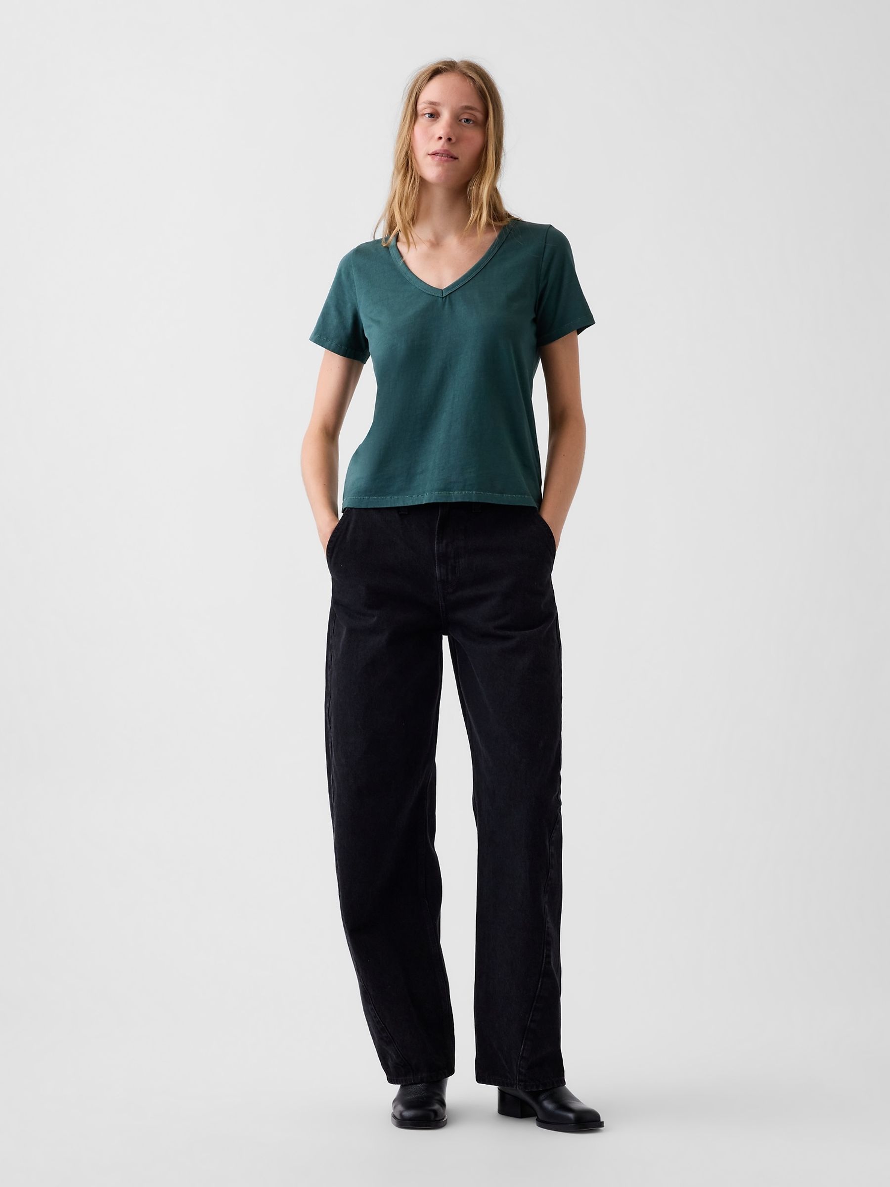 Green Vintage Soft V-Neck T-Shirt - Image 3 of 4