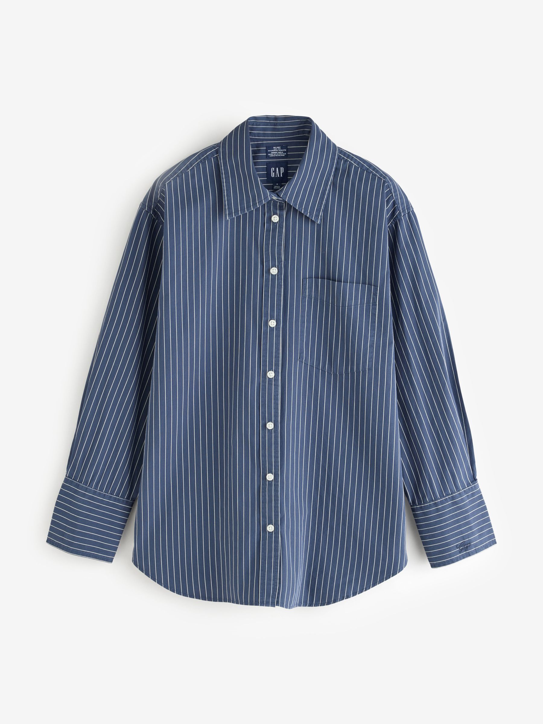 Navy Stripe Poplin Big Shirt - Image 1 of 4