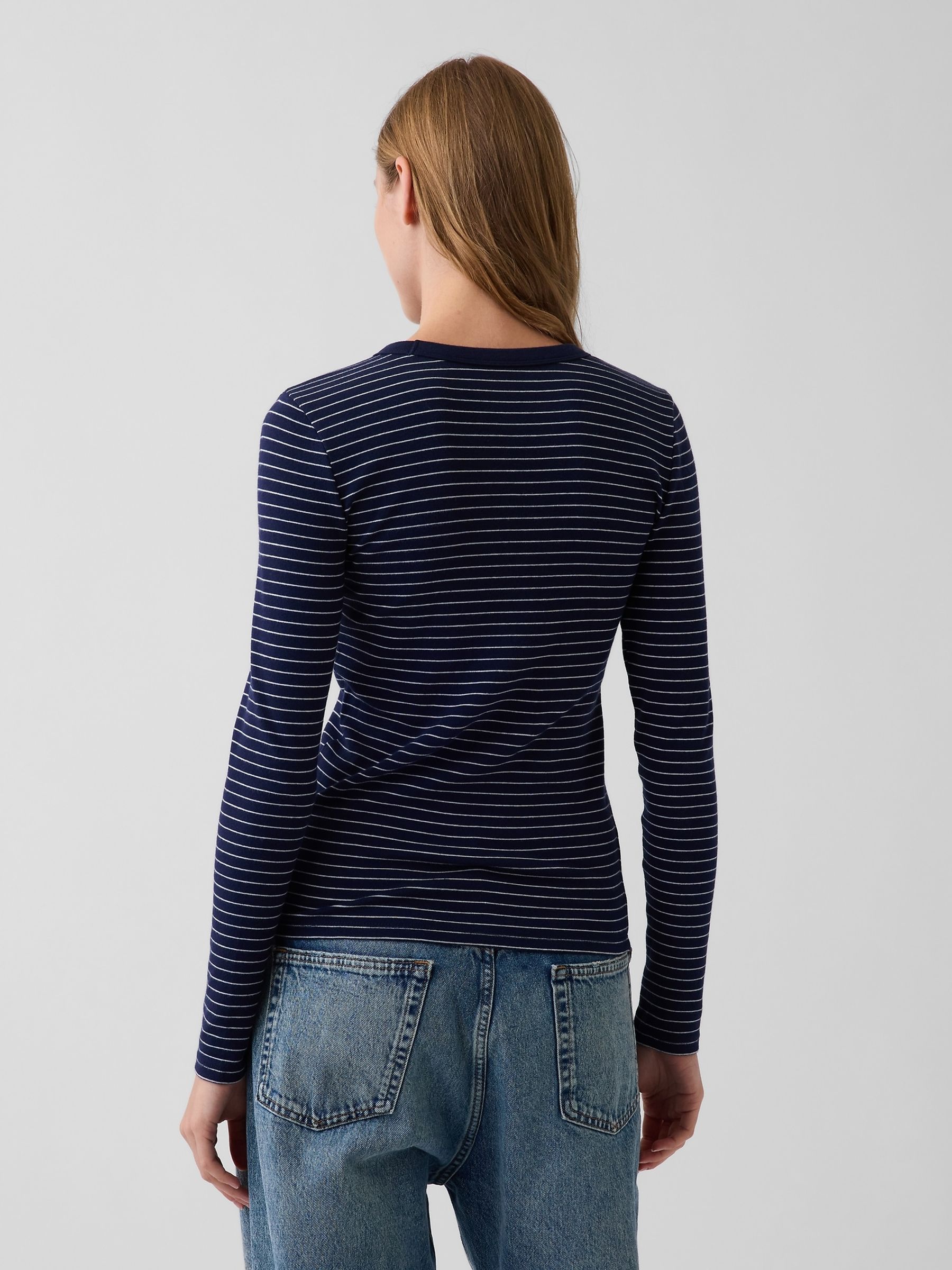 Navy Stripe Modern Long Sleeve T-Shirt - Image 2 of 4 Navy Stripe Modern Long Sleeve T-Shirt - Image 2 of 4