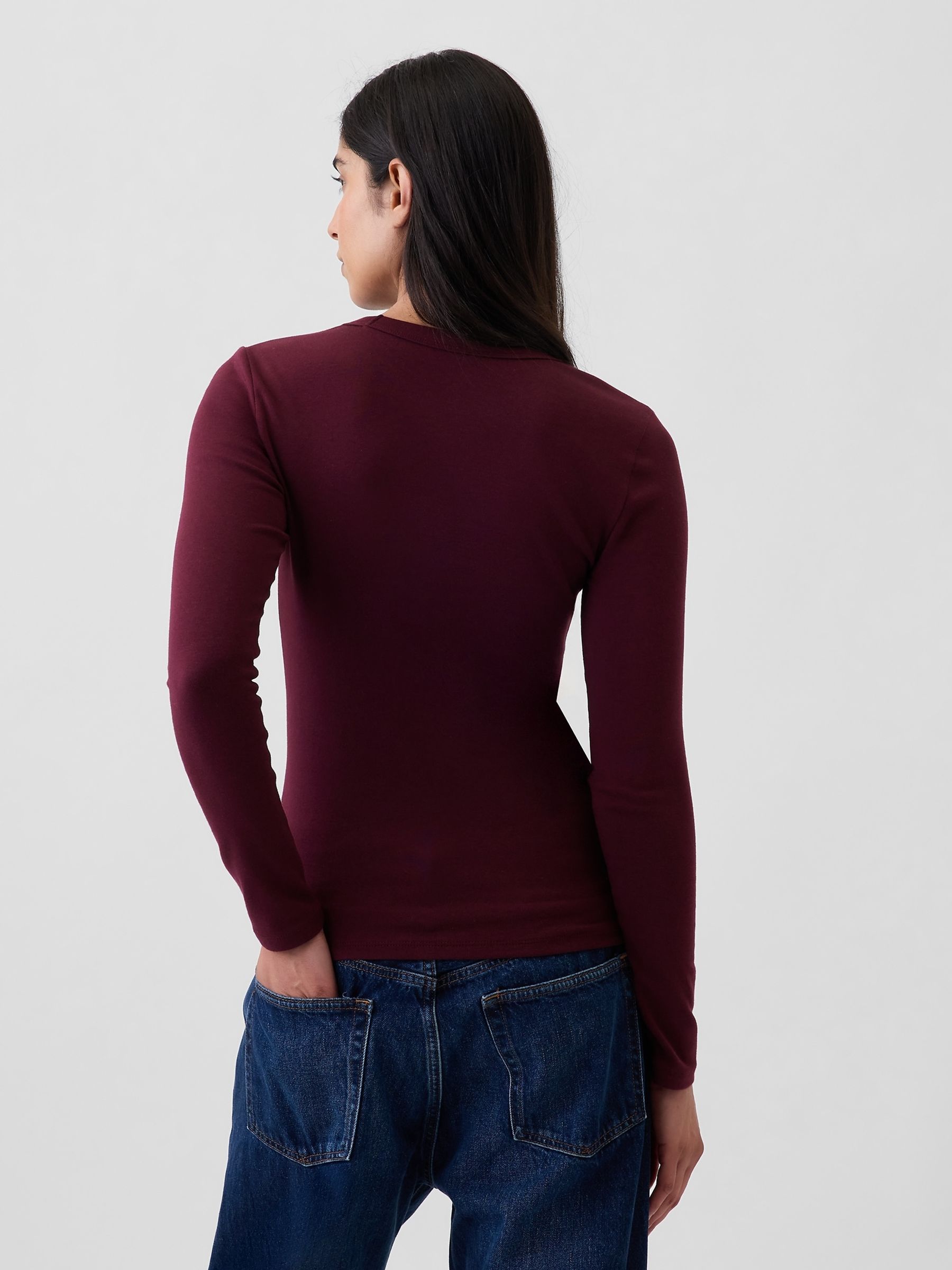 Burgundy Red Modern Long Sleeve T-Shirt - Image 2 of 4 Burgundy Red Modern Long Sleeve T-Shirt - Image 2 of 4