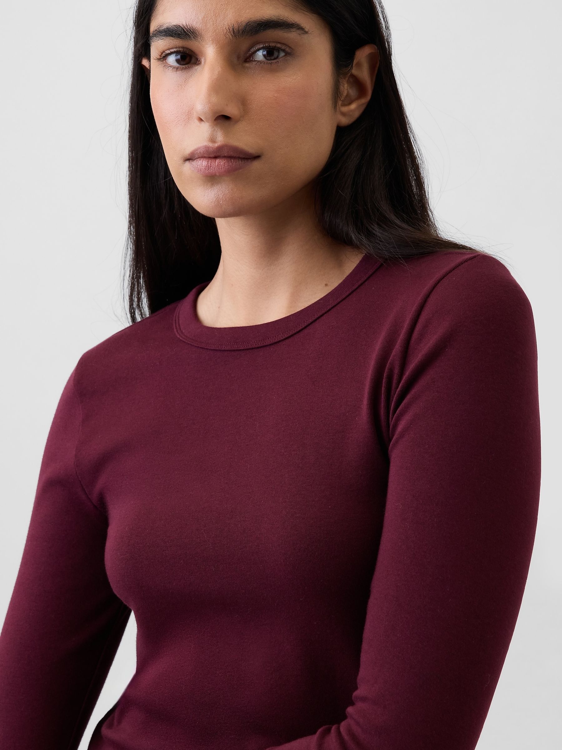 Burgundy Red Modern Long Sleeve T-Shirt - Image 3 of 4