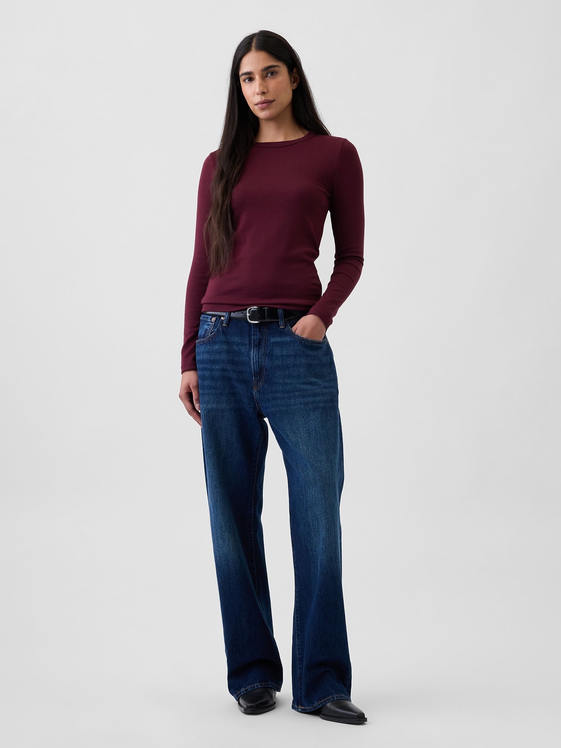 Burgundy Red Modern Long Sleeve T-Shirt - Image 4 of 4 Burgundy Red Modern Long Sleeve T-Shirt - Image 4 of 4