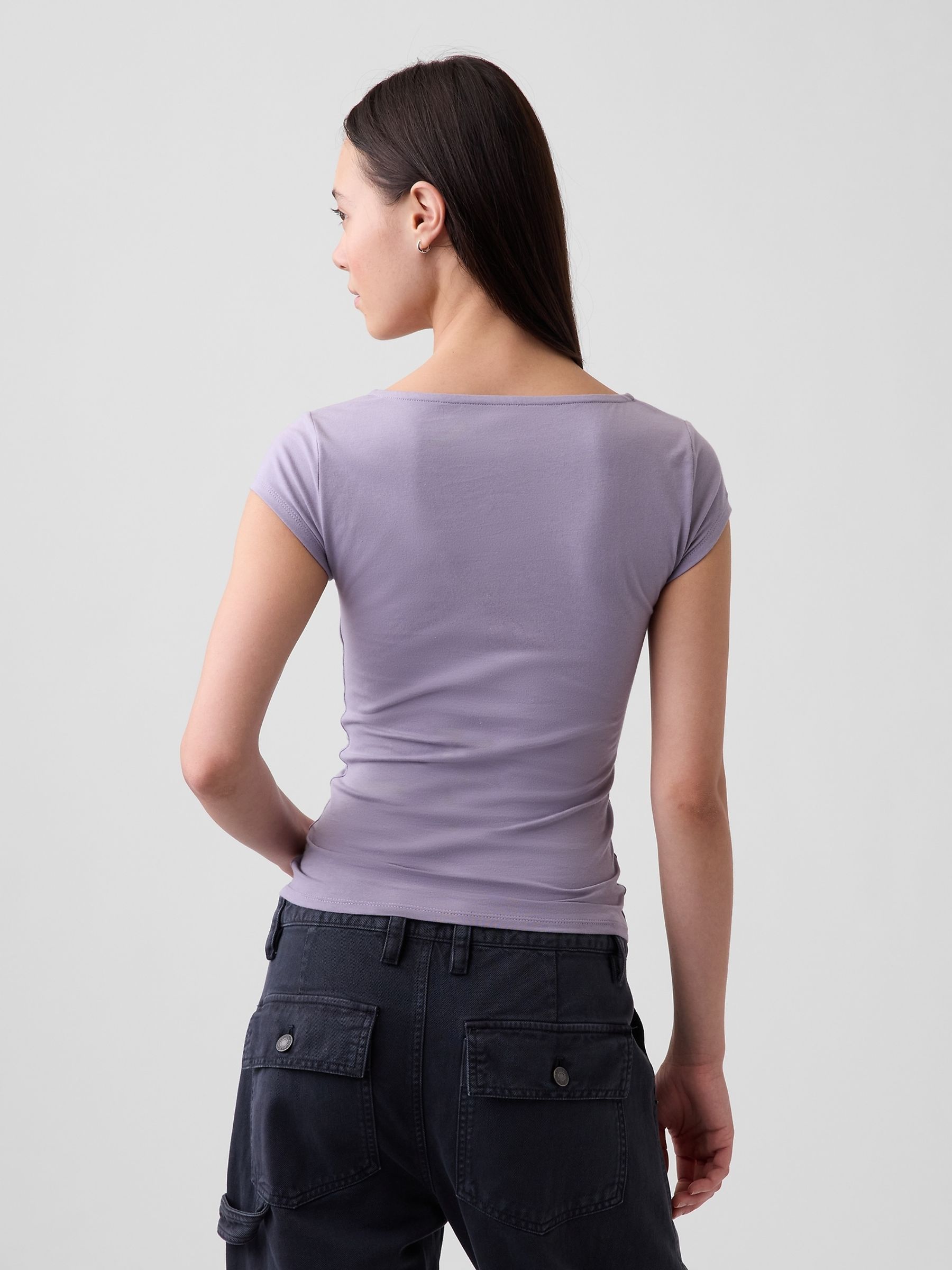 Purple Close Knit Jersey V-Neck T-Shirt - Image 2 of 4
